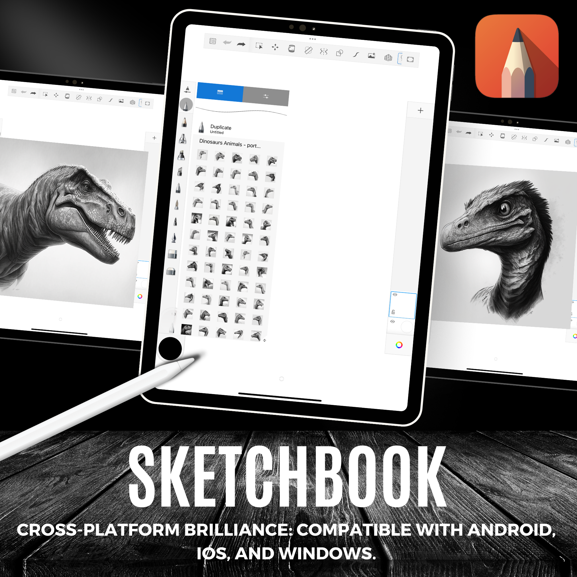 Colección de diseños de referencia digital de dinosaurios: 100 imágenes de Procreate y Sketchbook