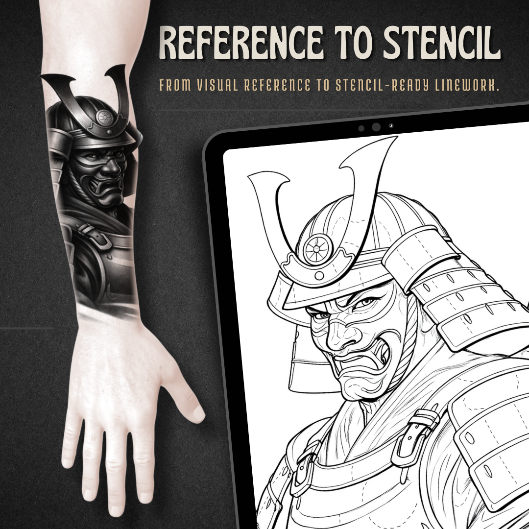 Samurai Warriors Procreate tattoo brush stamp set — design 3