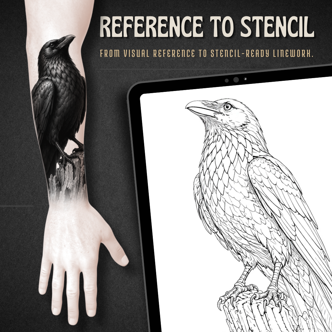 Crows Procreate Brush Set | 40 Tattoo Designs + Stencils