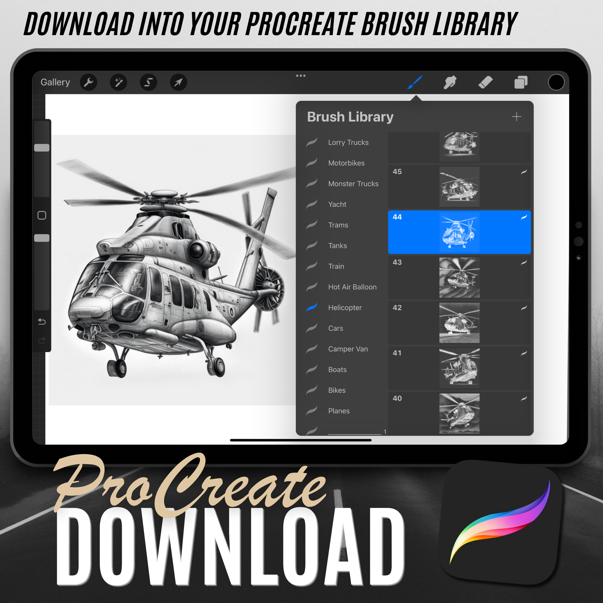 Helicopters Digital Design Collection: 50 Procreate & Sketchbook Images