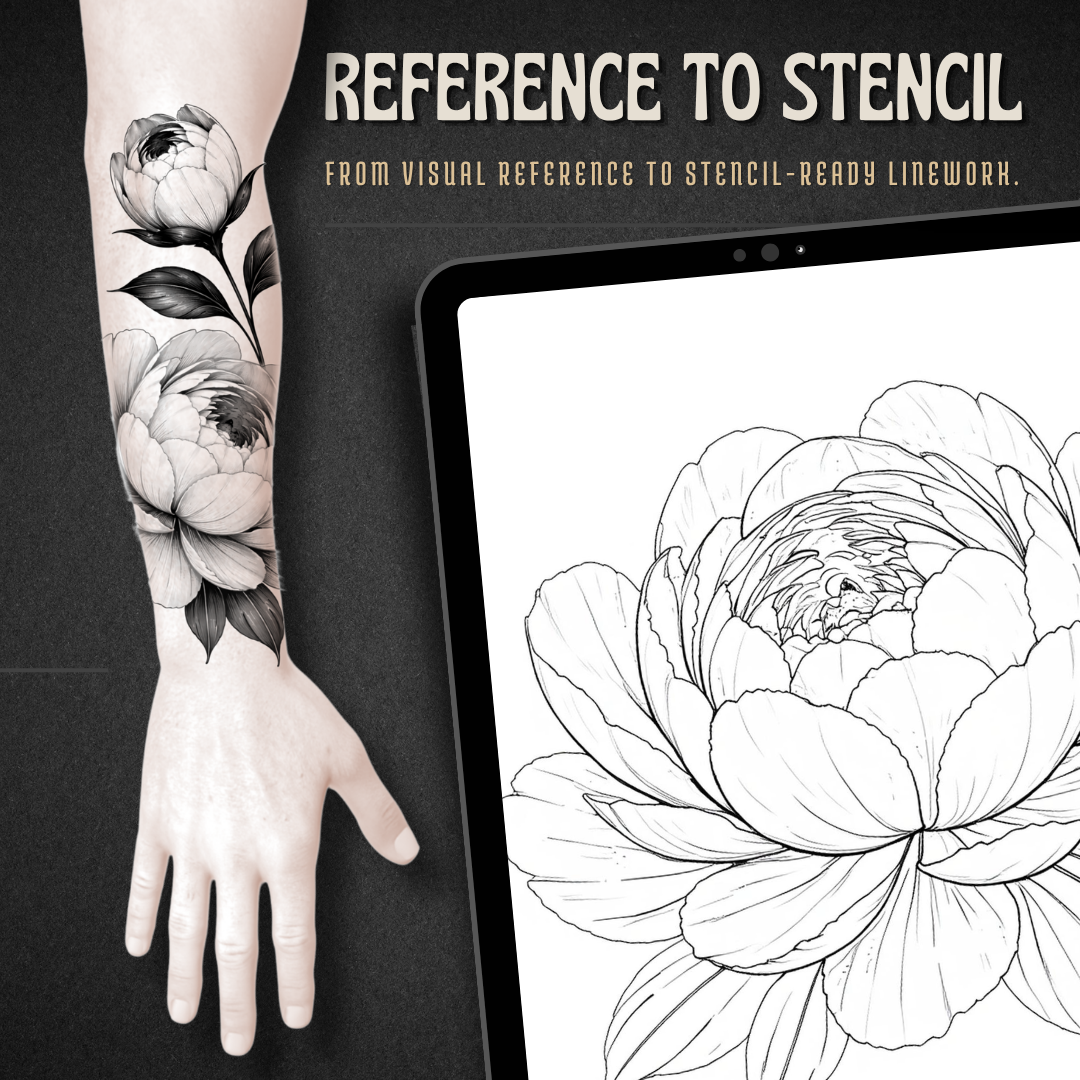 Peonies Procreate tattoo brush stamp set — design 3