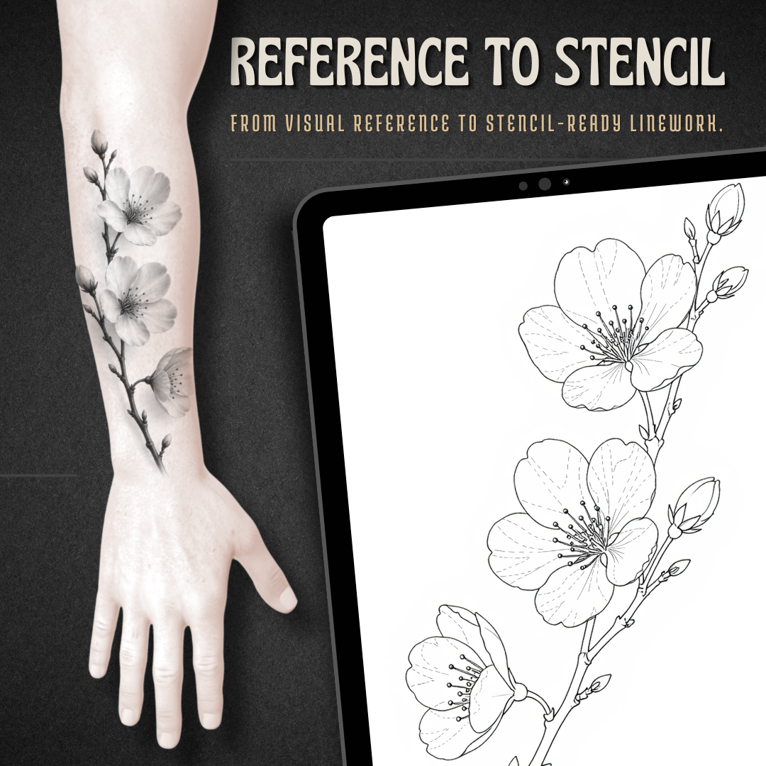 Cherry Blossoms Procreate tattoo brush stamp set — design 3