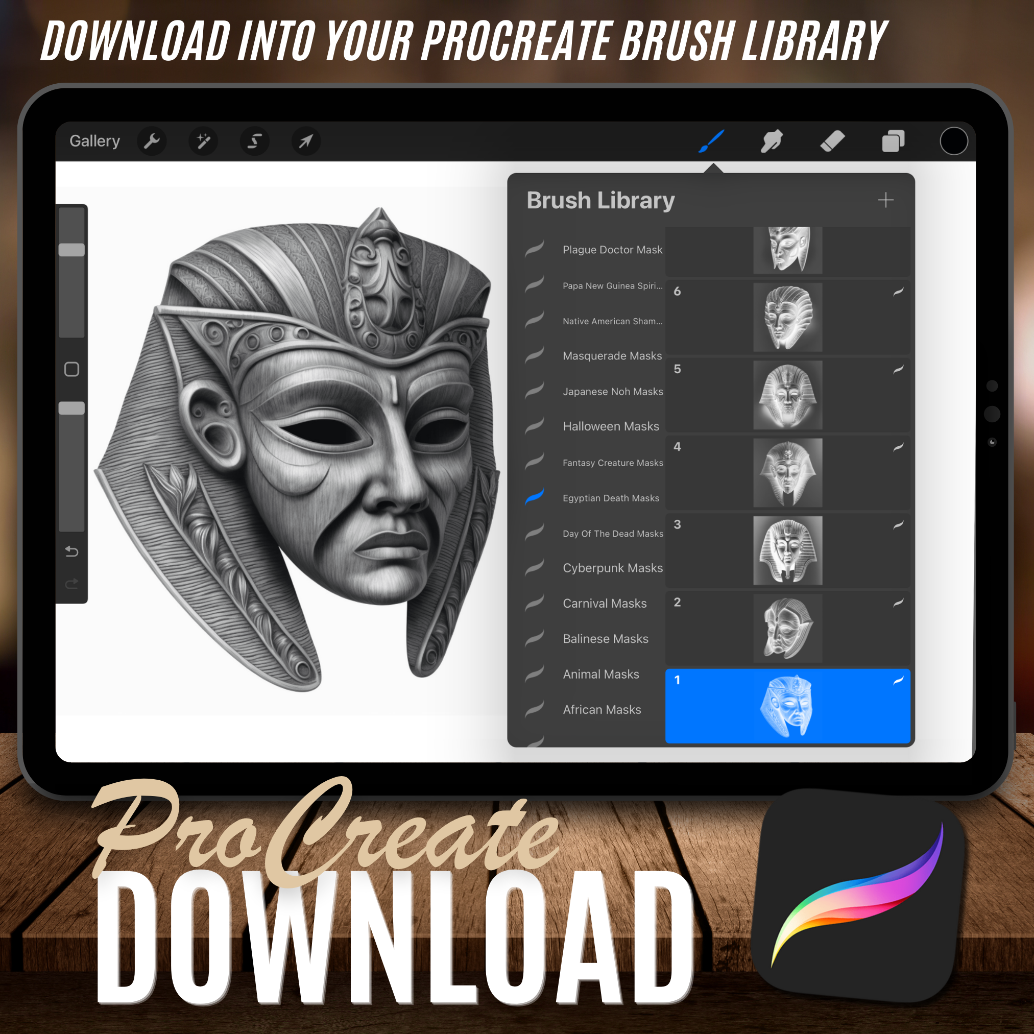 Digitale Referenzdesignsammlung ägyptischer Totenmasken: 50 Procreate- und Skizzenbuchbilder