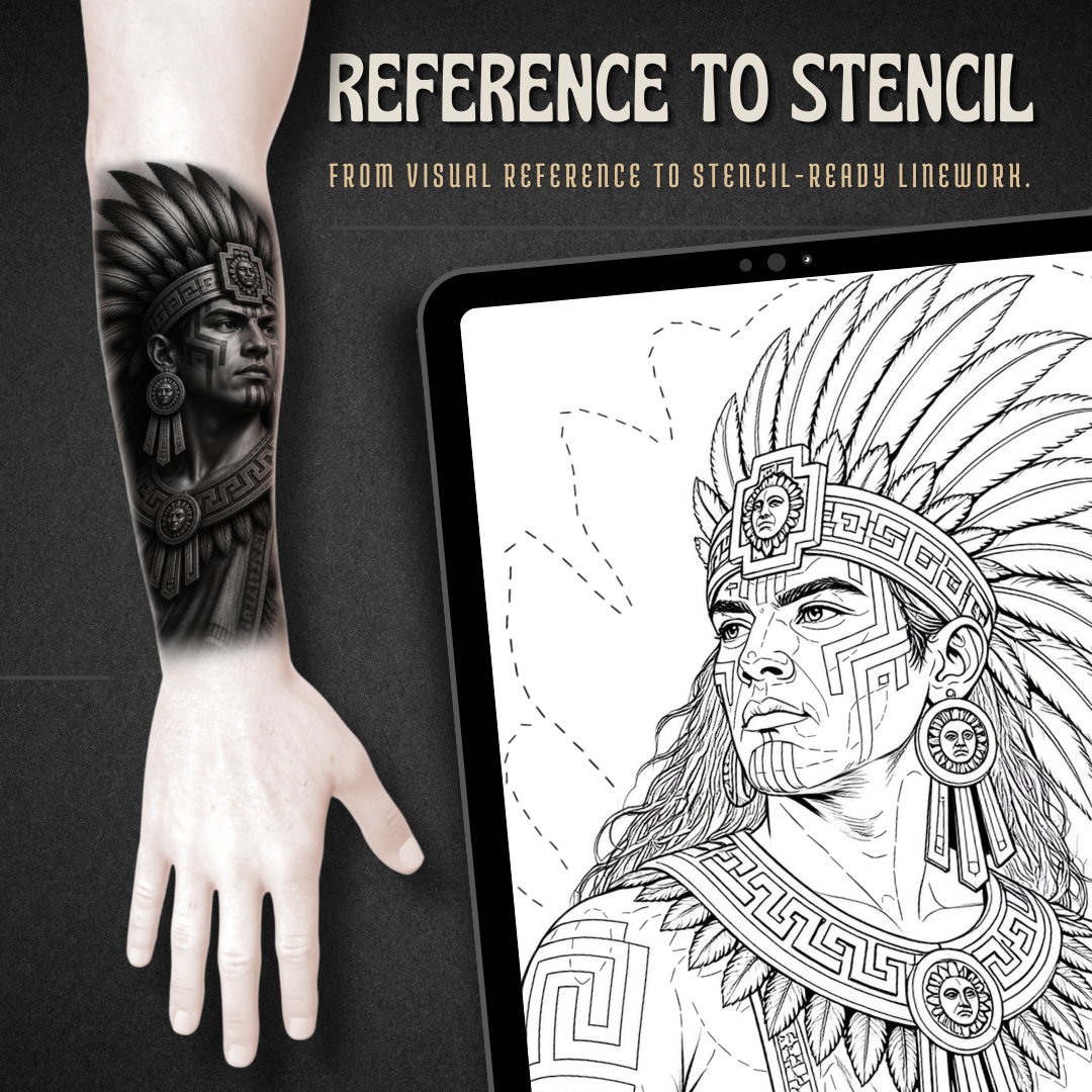Aztec Warriors Procreate tattoo brush stamp set — design 3