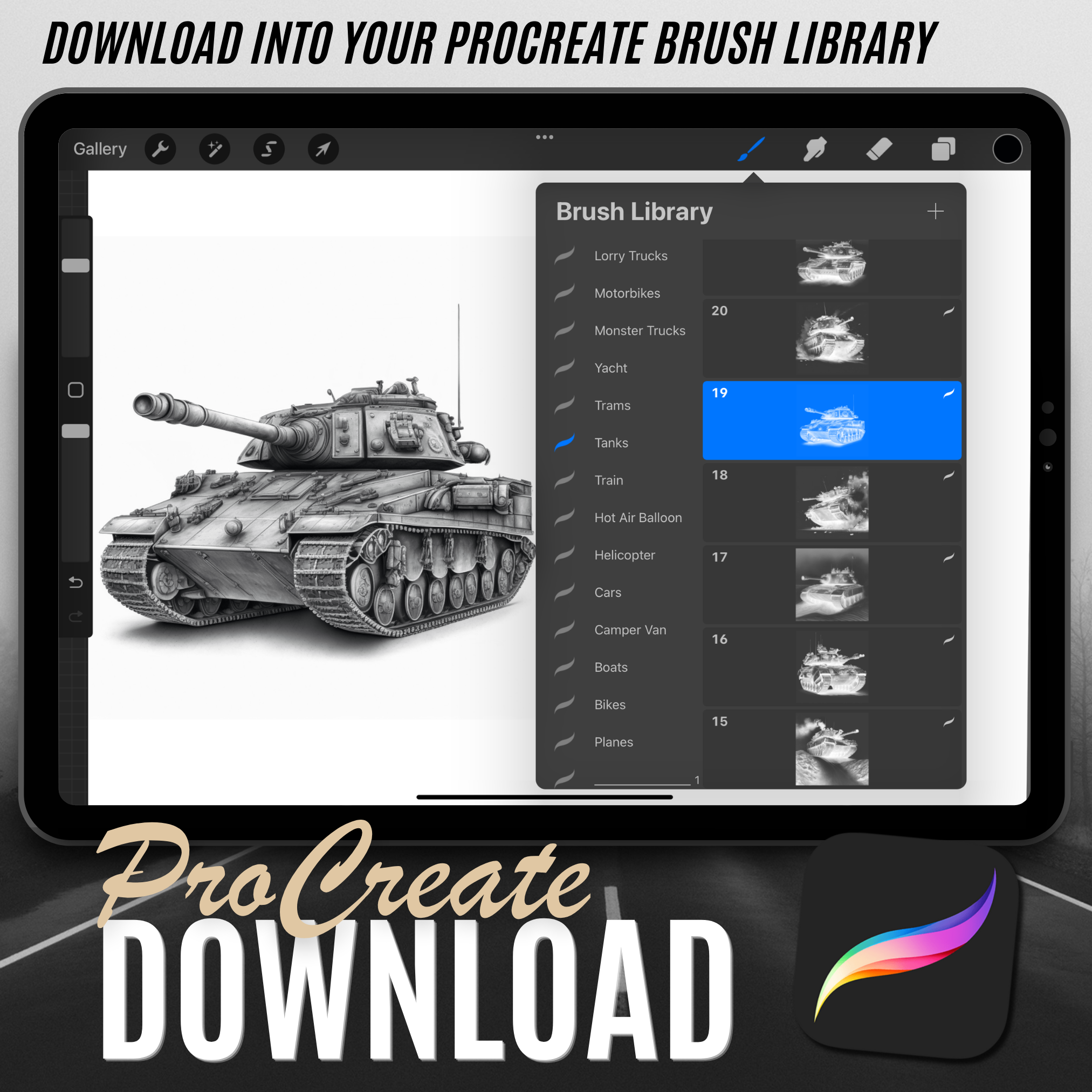 Tanks Digital Design Collection: 50 Procreate- und Skizzenbuchbilder