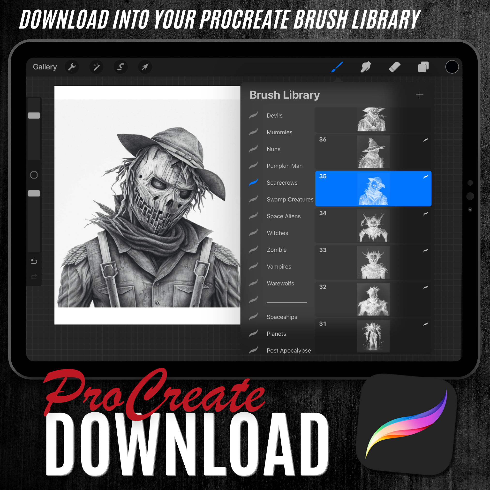 Scarecrow Digital Horror Design Collection: 50 Procreate & Sketchbook Images