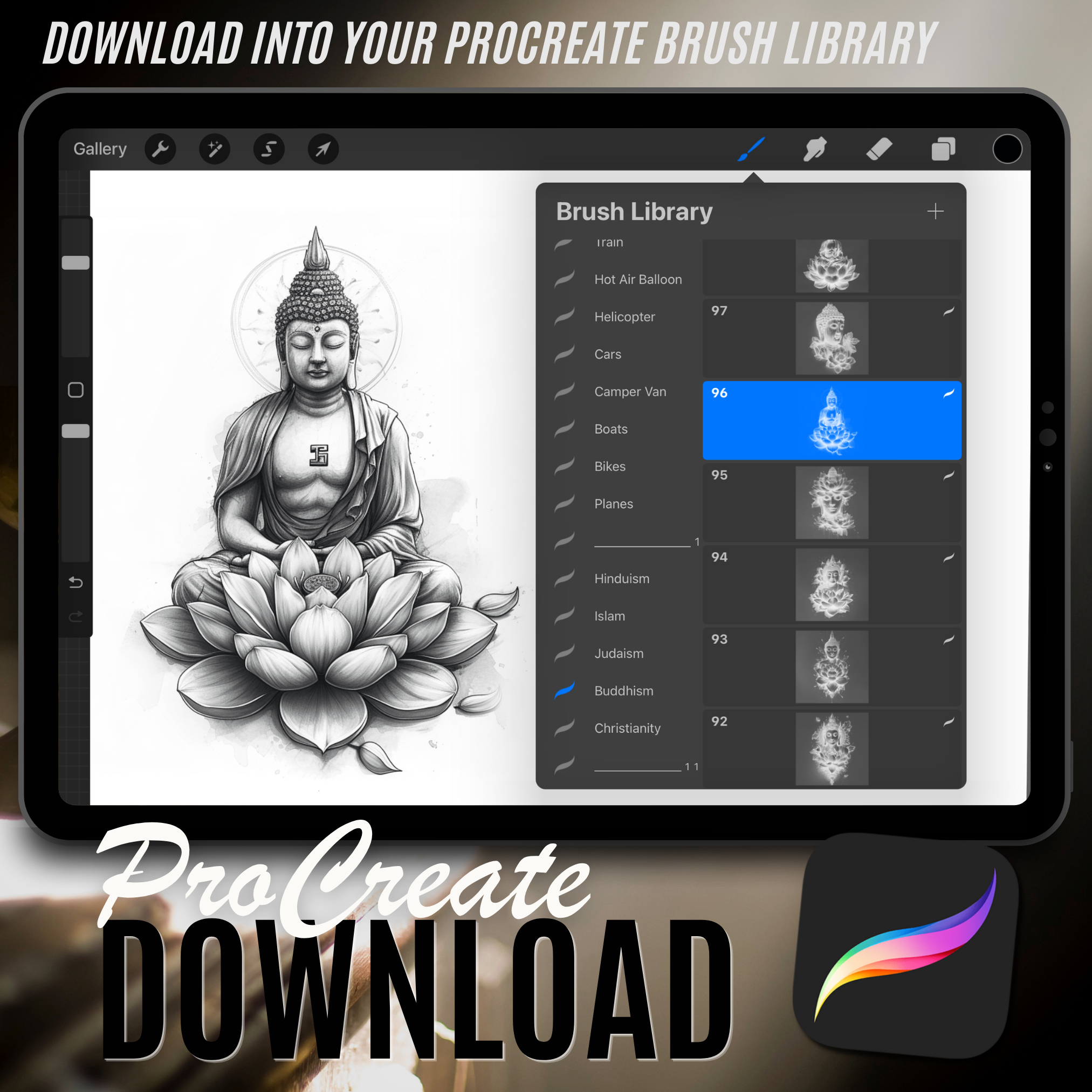 Buddhismus Digitale Designsammlung: 100 Procreate- und Skizzenbuchbilder