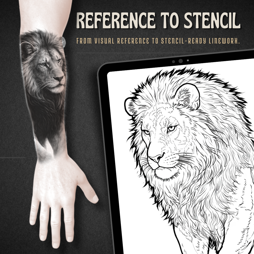 Lions Procreate tattoo brush stamp set — design 3