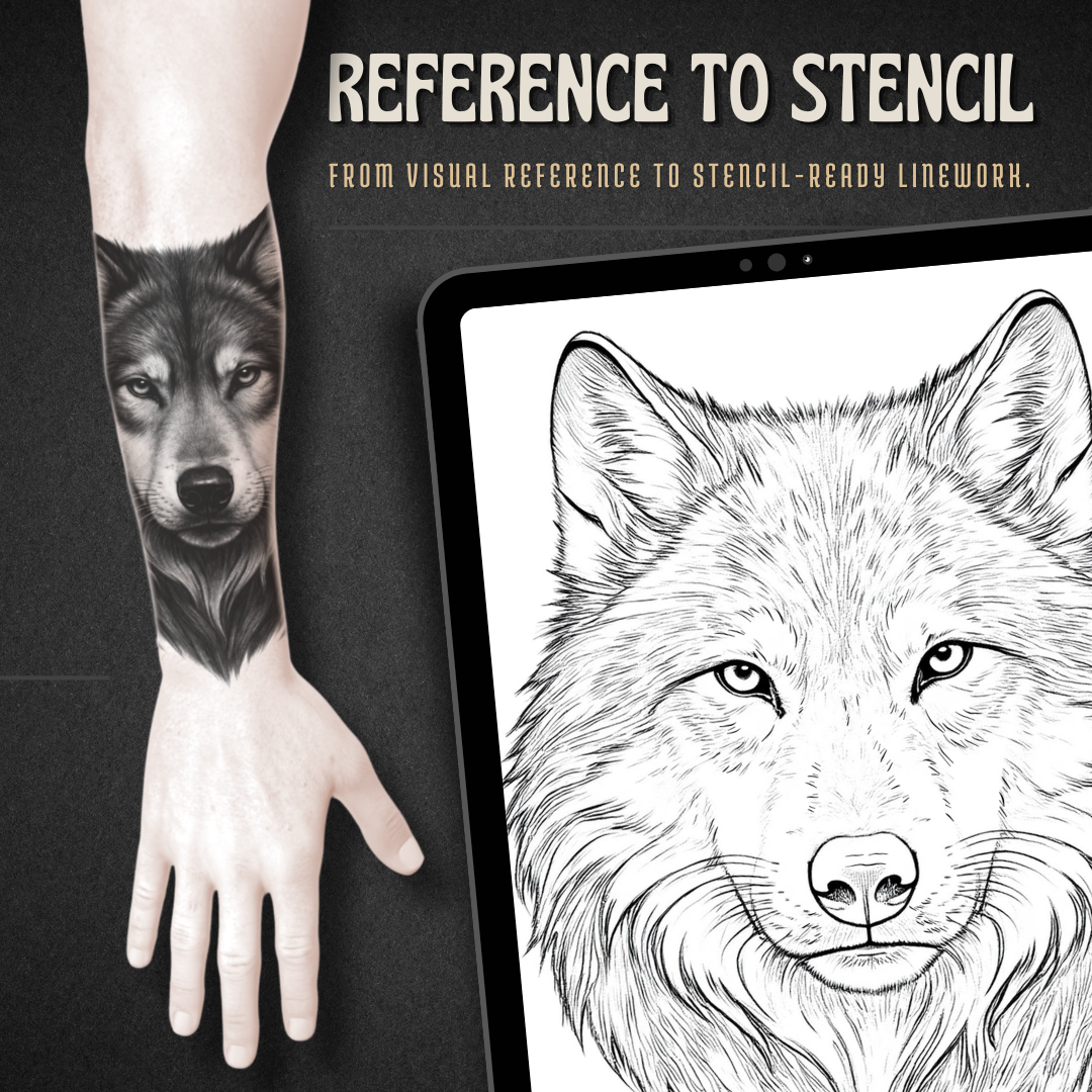 Wolves Procreate tattoo brush stamp set — design 3