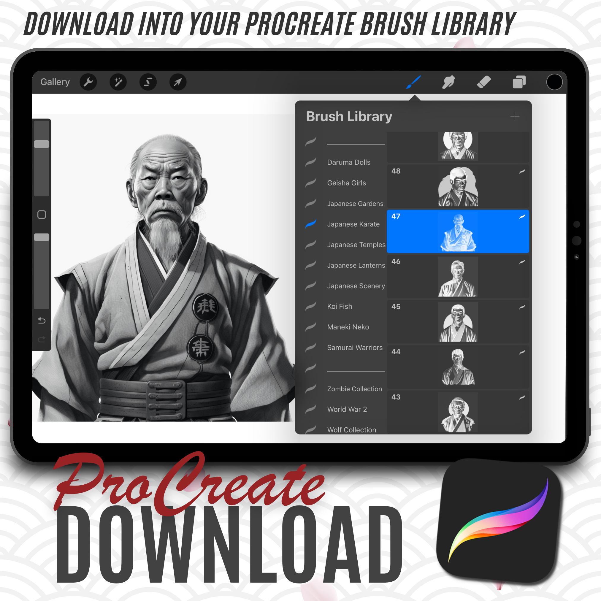 Colección de diseño de referencia digital de karate japonés: 50 imágenes de Procreate y Sketchbook