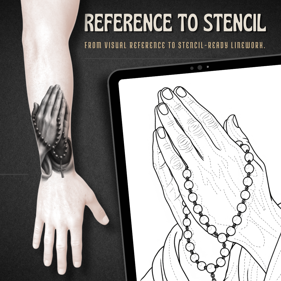 Praying Hands Procreate tattoo brush stamp set — design 3