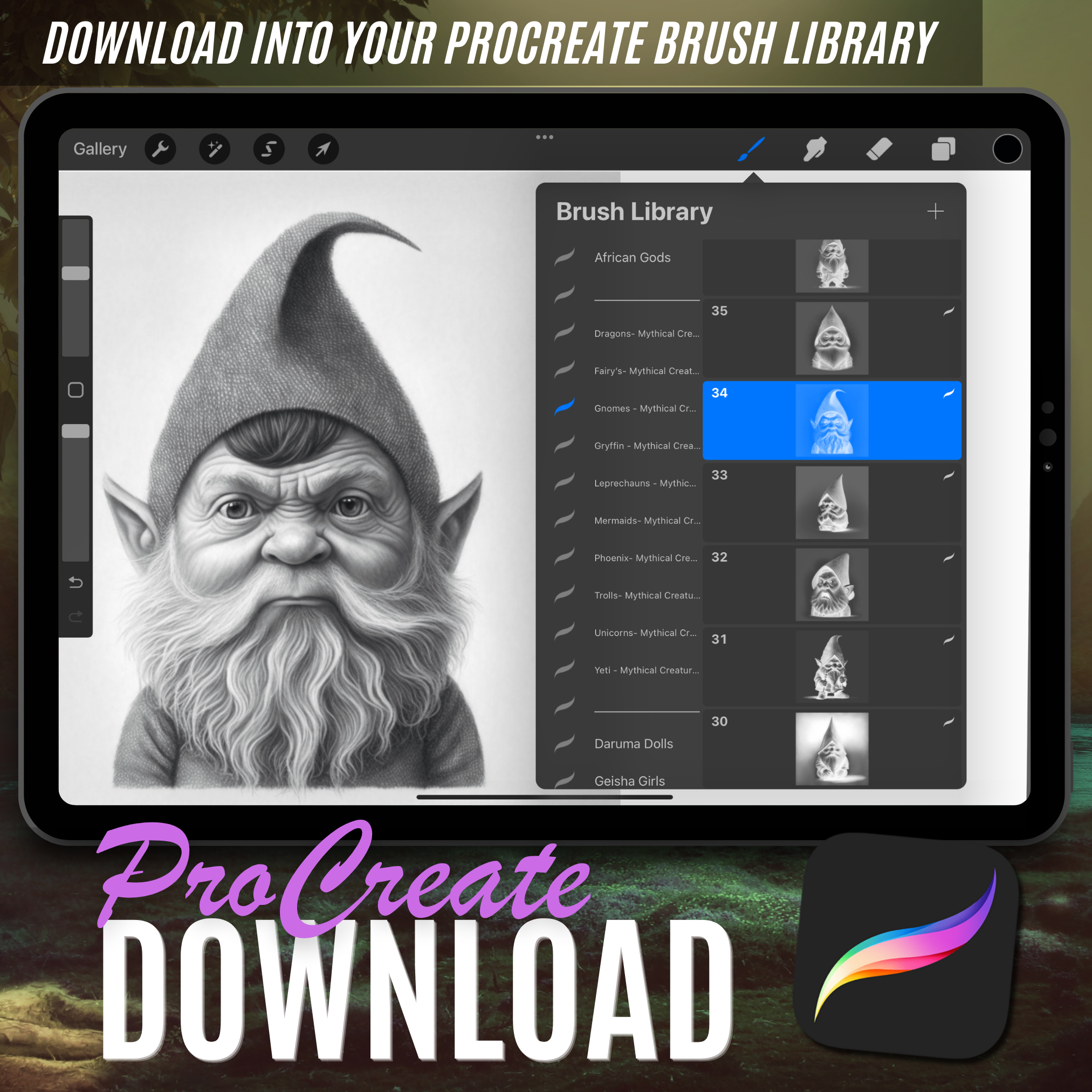 Gnomes Digital Design Collection: 50 Procreate- und Skizzenbuchbilder