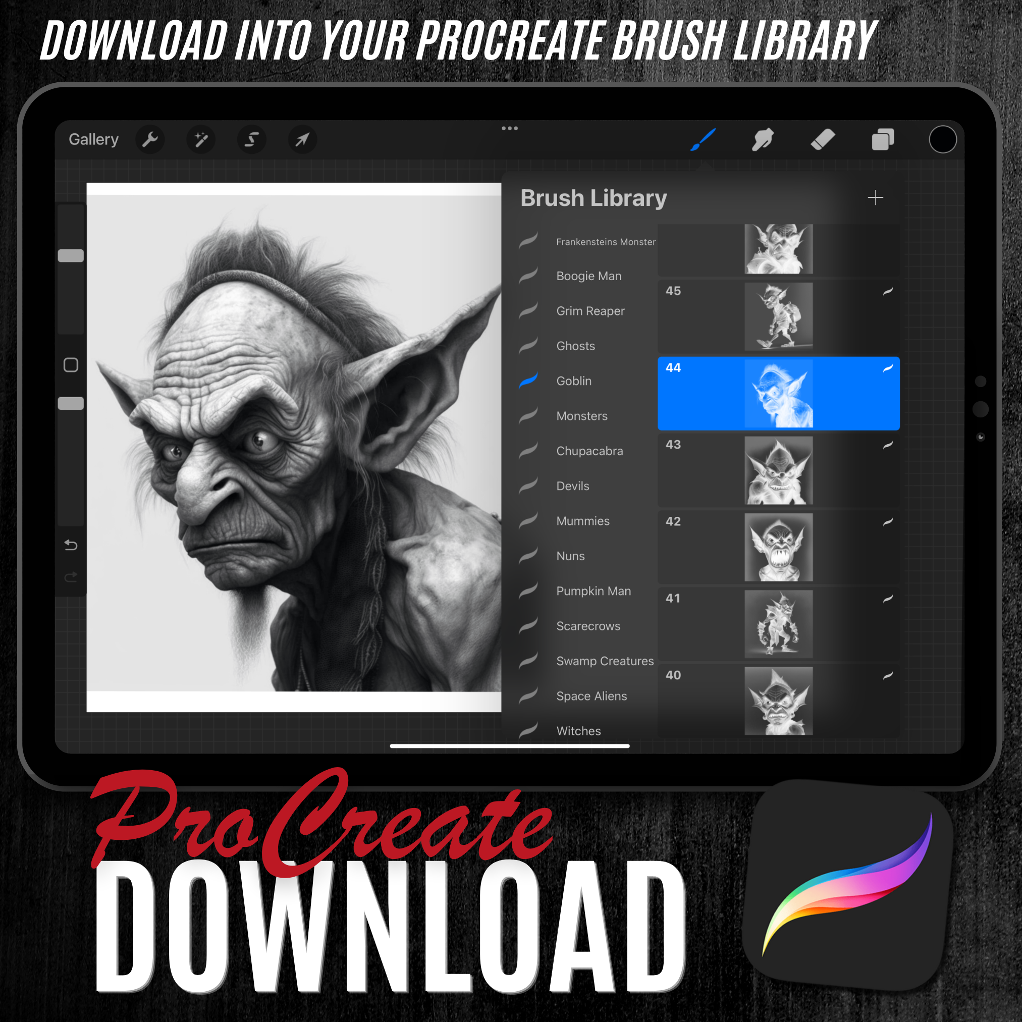 Goblins Digital Horror Design Collection: 50 Procreate- und Skizzenbuchbilder 