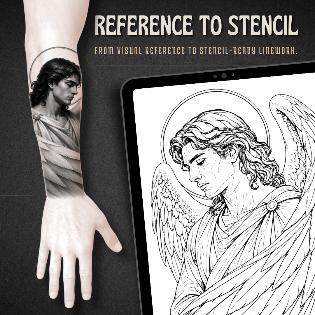 Angels Procreate tattoo brush stamp set — design 3