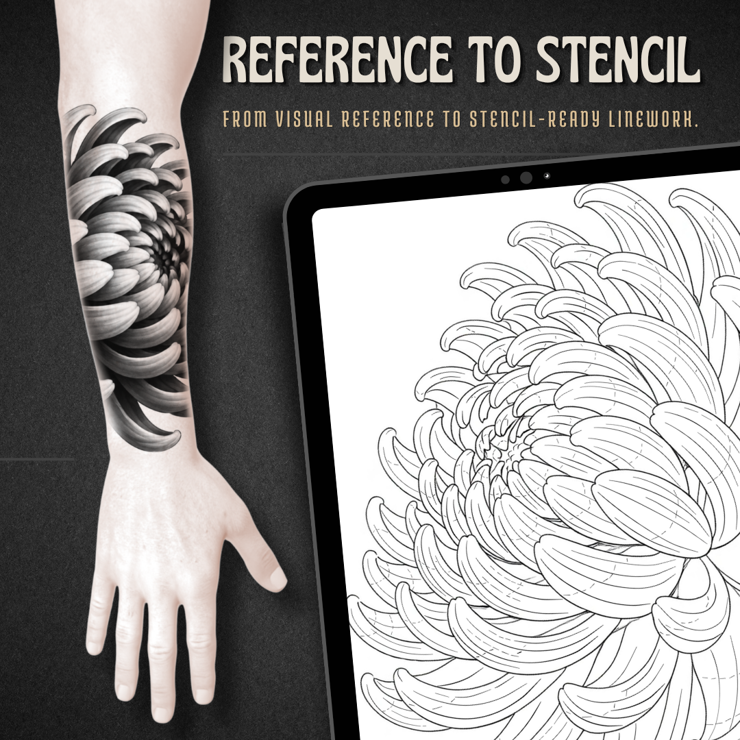 Chrysanthemum Procreate tattoo brush stamp set — design 3