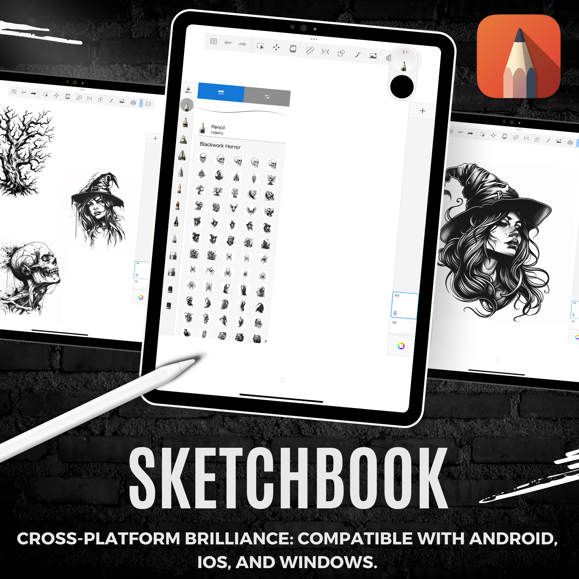 Blackwork Horror Flash Stamp Pack – Dark Tattoo Designs for Procreate & Sketchbook