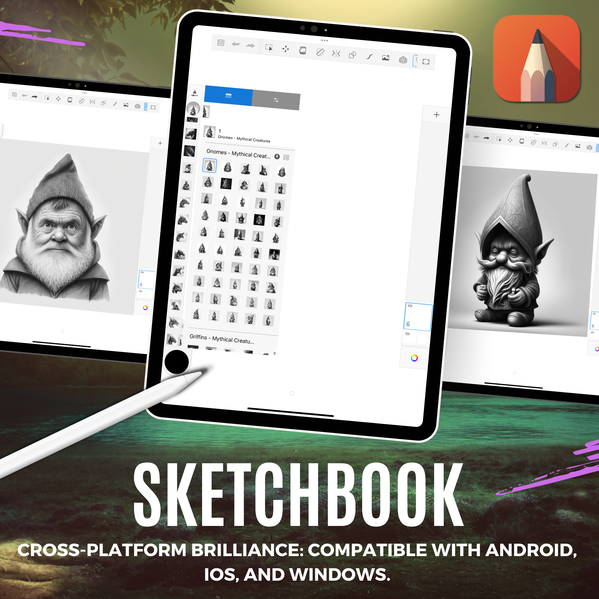 Colección de diseño digital Gnomes: 50 imágenes de Procreate y Sketchbook