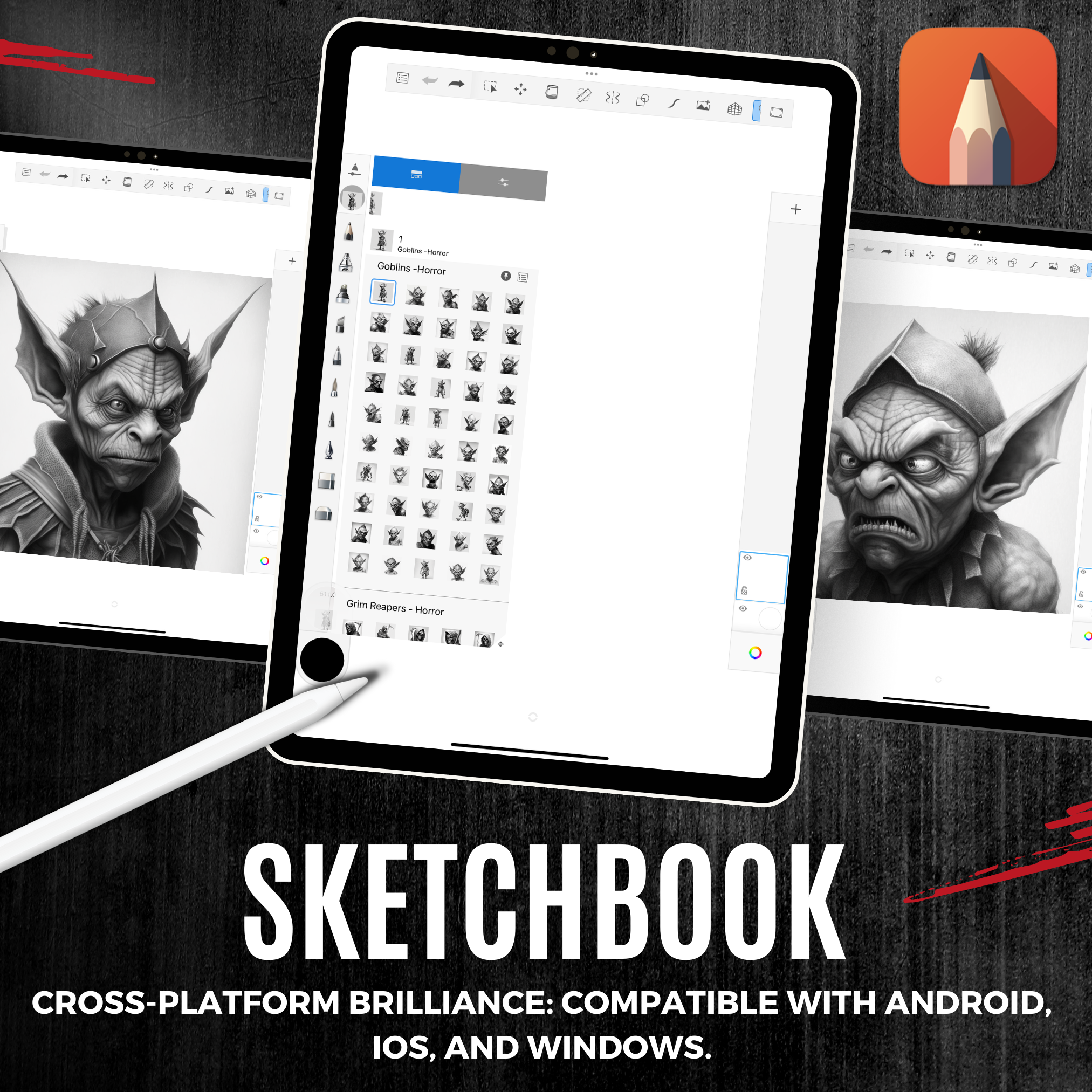 Colección de diseños de terror digital Goblins: 50 imágenes de Procreate y Sketchbook 