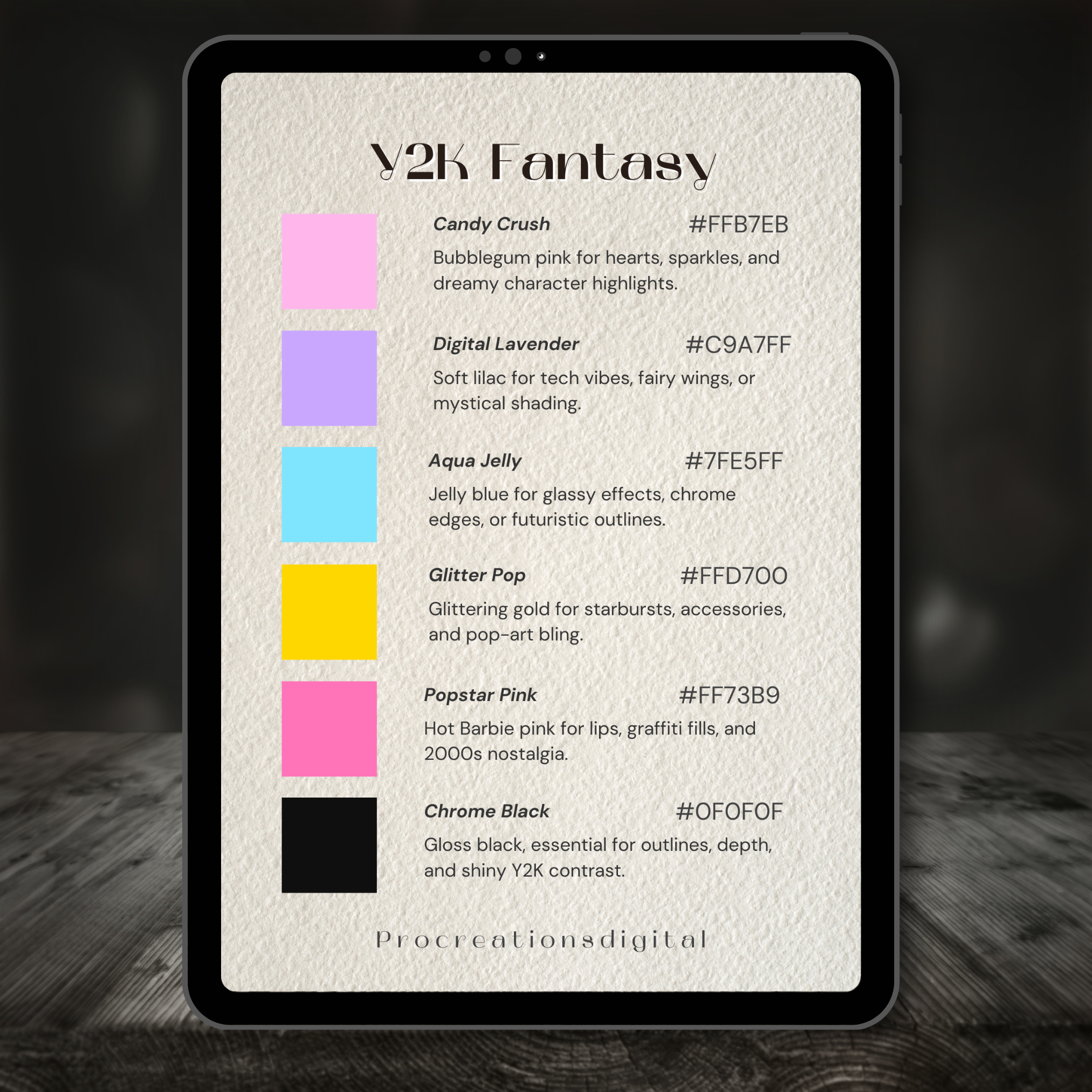 Y2K Fantasy Color Palette for Procreate – Retro Digital Dream Tones + Hex Chart