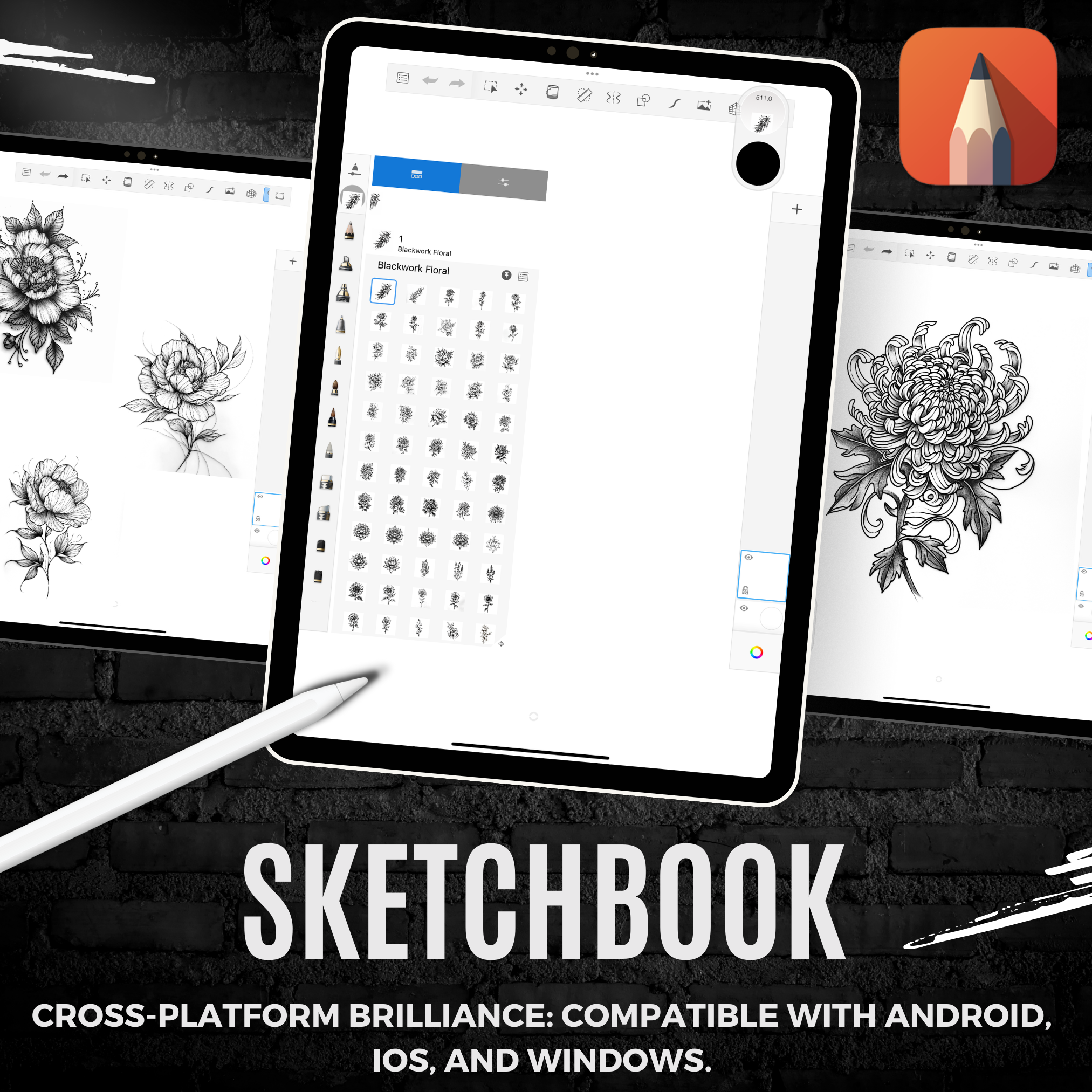 Blackwork Floral Flash Stamp Pack – Bold Floral Tattoo Designs for Procreate & Sketchbook