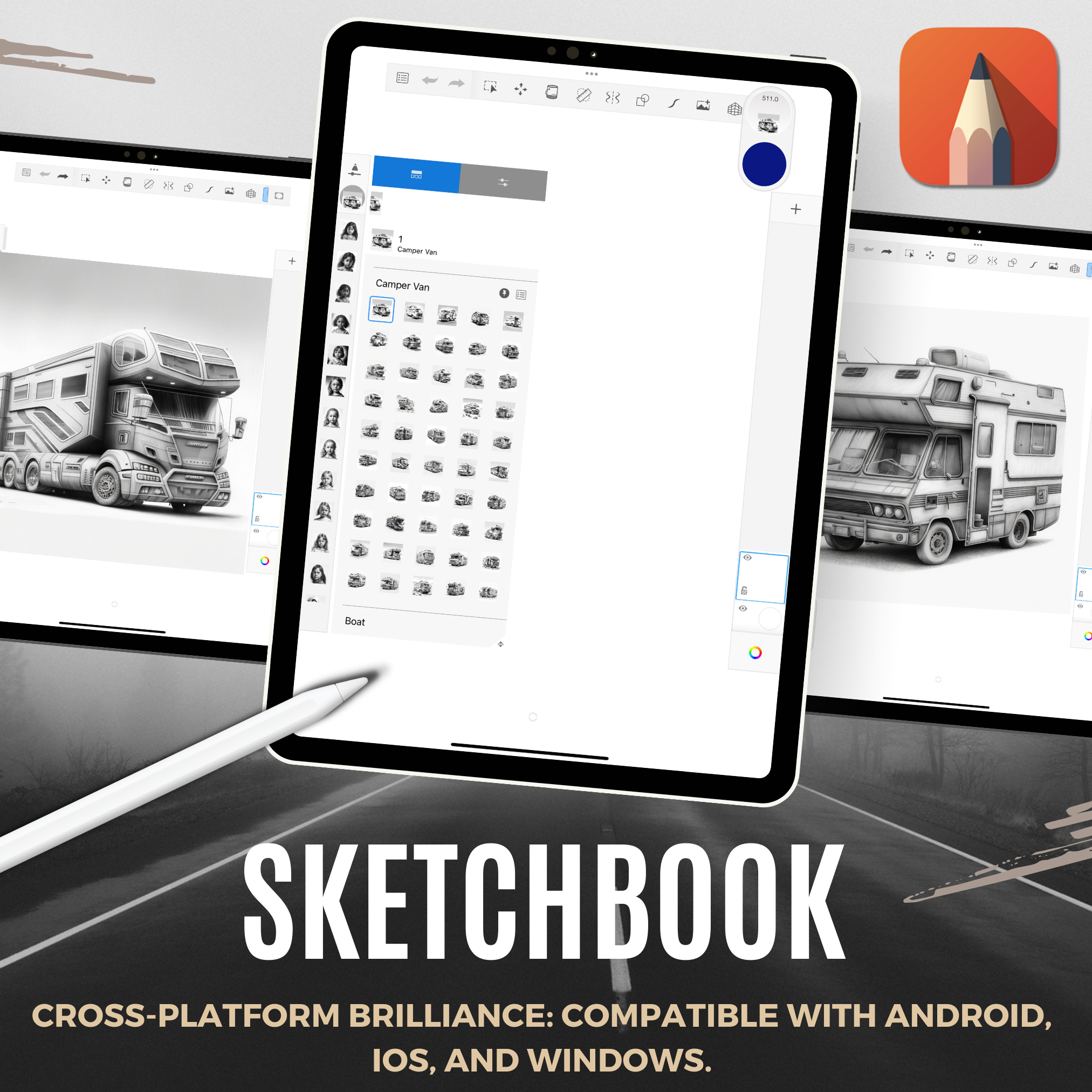 Colección de diseño digital Camper Vans: 50 imágenes de Procreate y Sketchbook