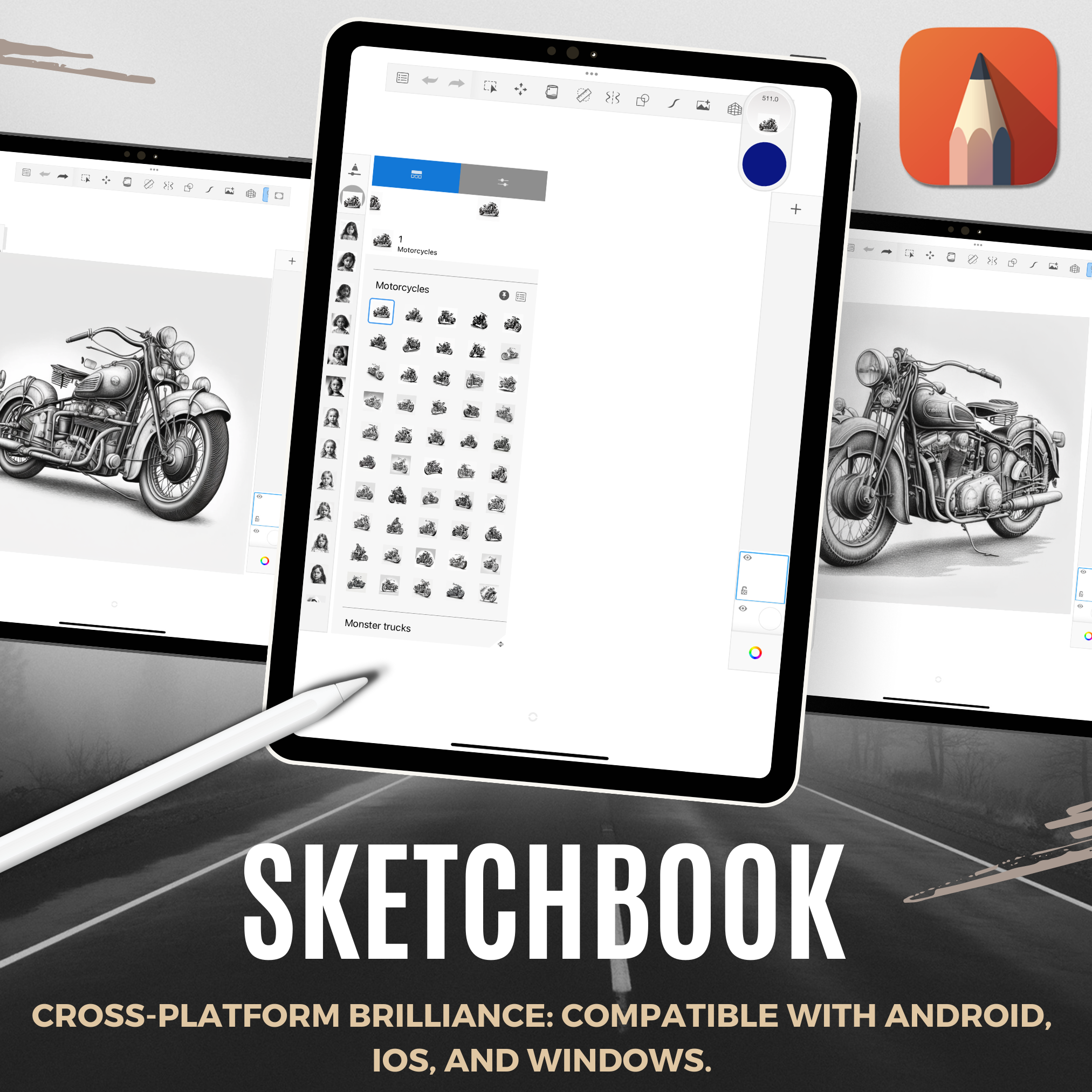 Colección de diseño digital de motos: 50 imágenes de Procreate y Sketchbook