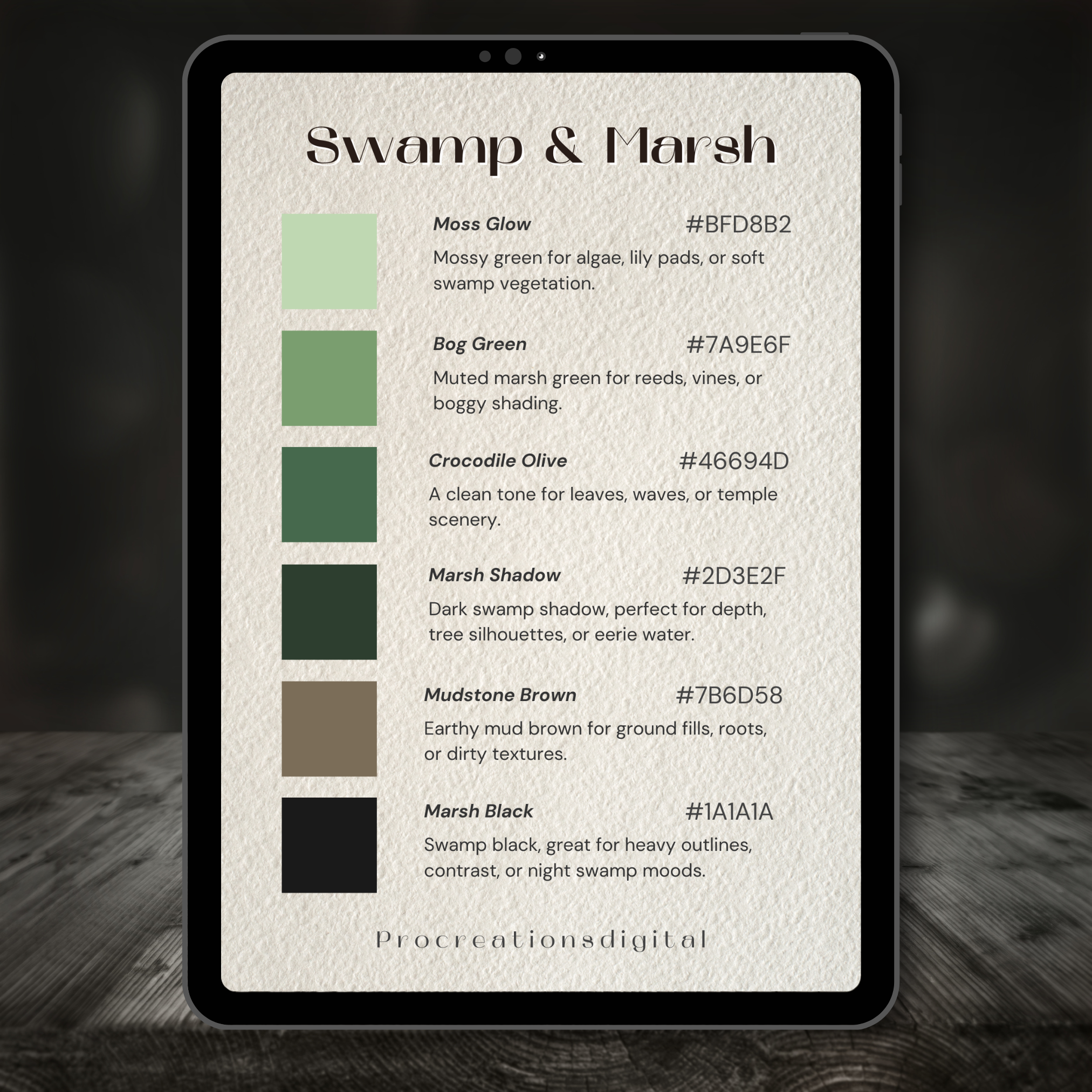 Swamp & Marsh Color Palette for Procreate – Murky Bog Tones + Hex Chart