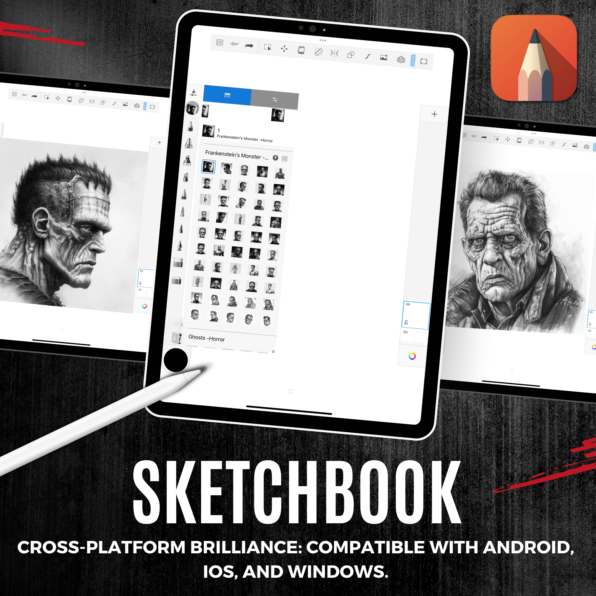 Colección de diseños de terror digital Frankenstein Monster: 50 imágenes de Procreate y Sketchbook