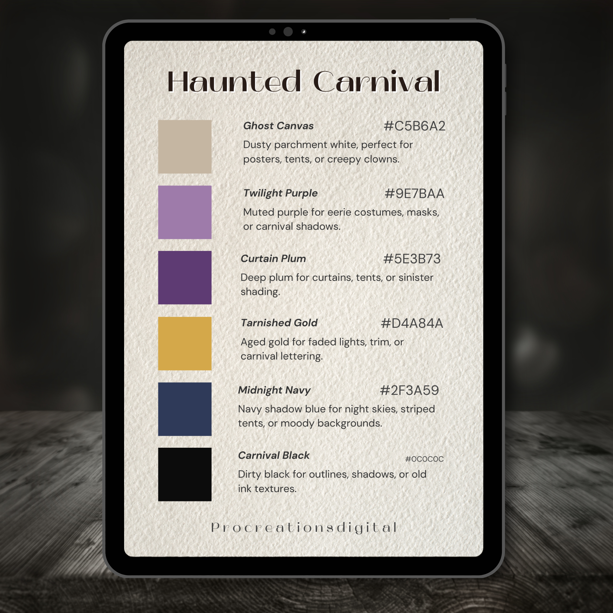 Haunted Carnival Color Palette for Procreate – Twisted Festival Tones + Hex Chart