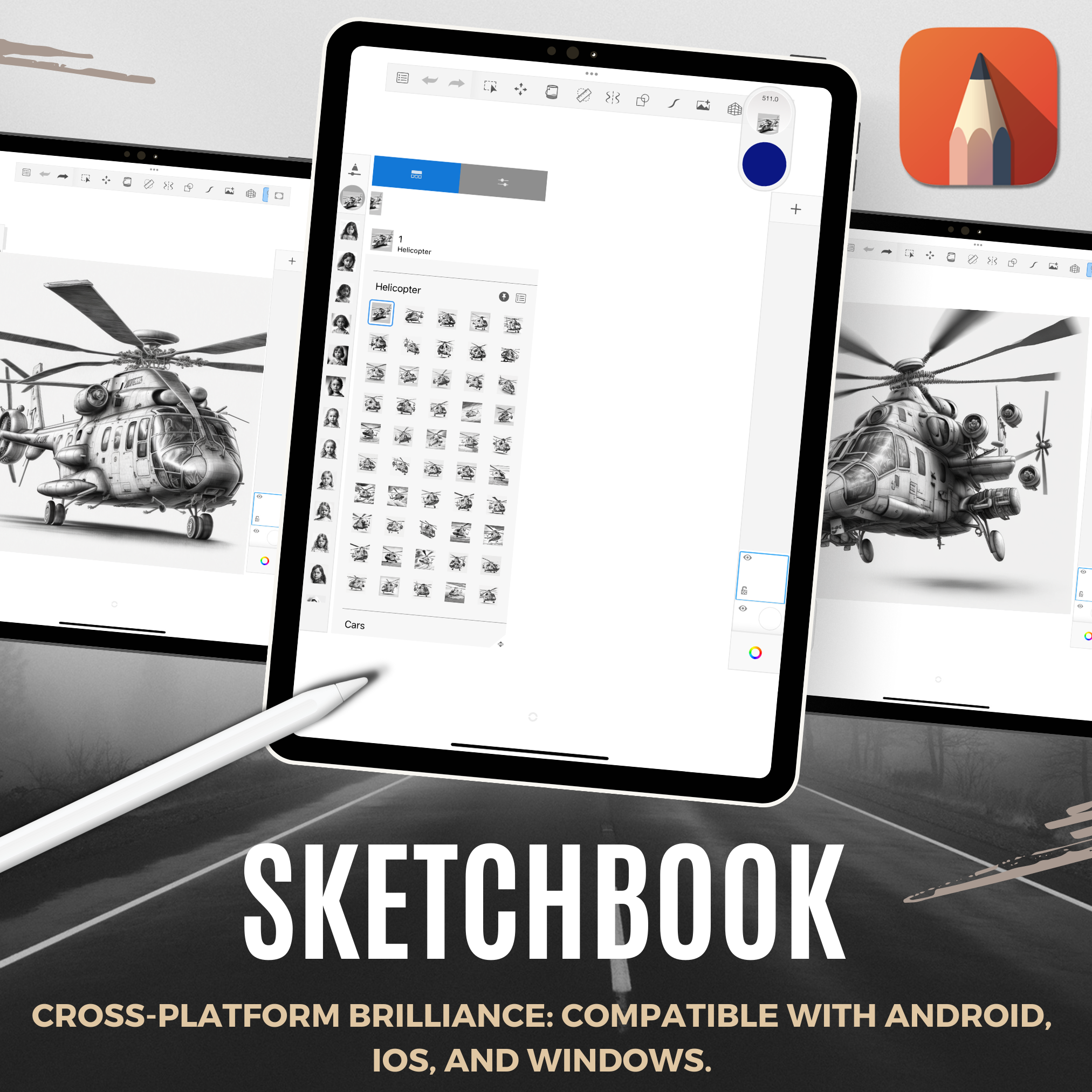 Digitale Designsammlung „Helikopter“: 50 Procreate- und Skizzenbuchbilder