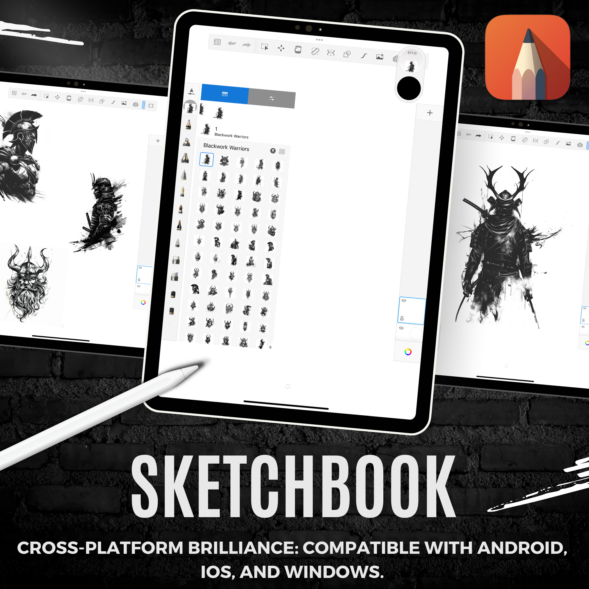 Blackwork Warriors Flash Stamp Pack – Bold Warrior Tattoo Designs for Procreate & Sketchbook