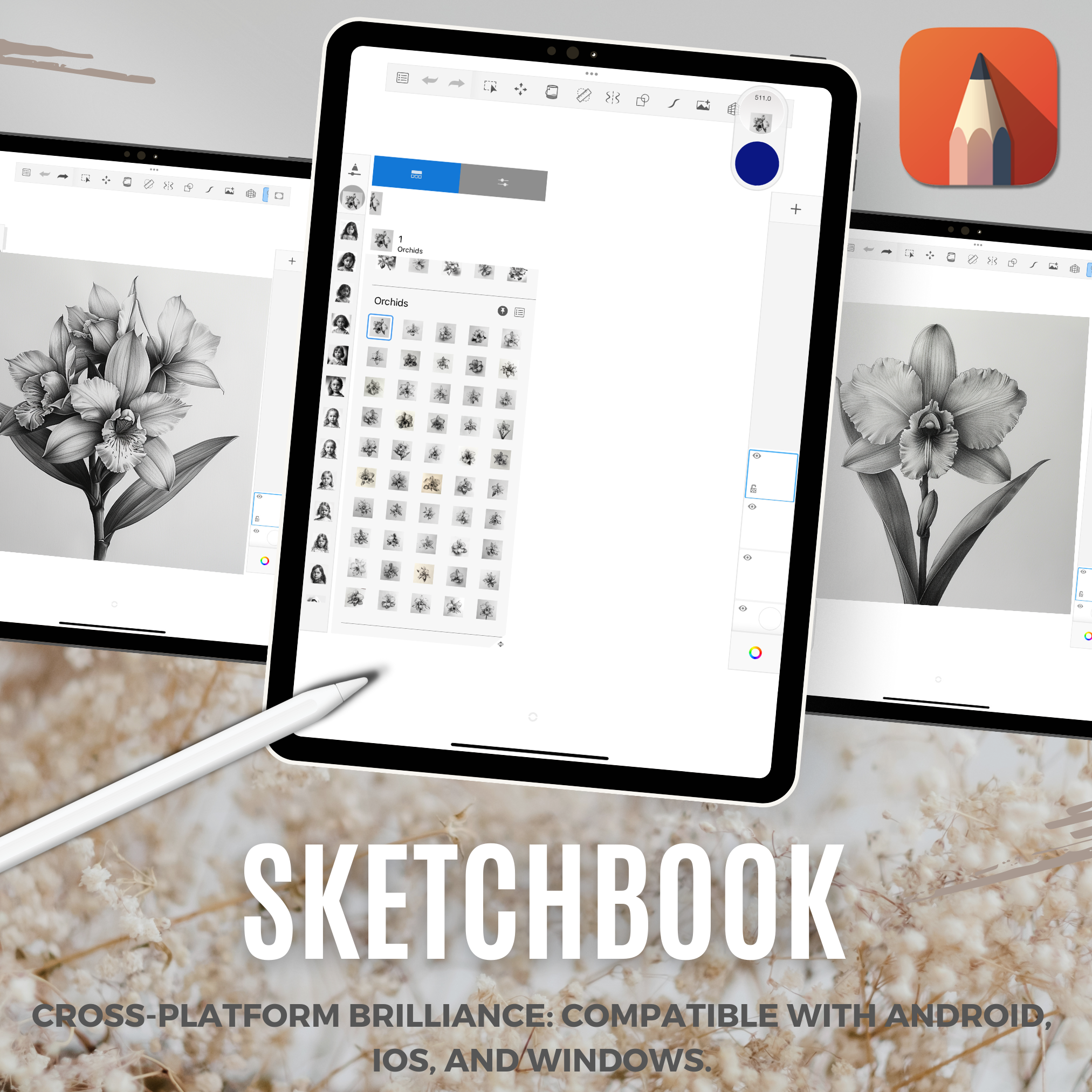 Colección de diseño digital de orquídeas: 50 imágenes de Procreate y Sketchbook