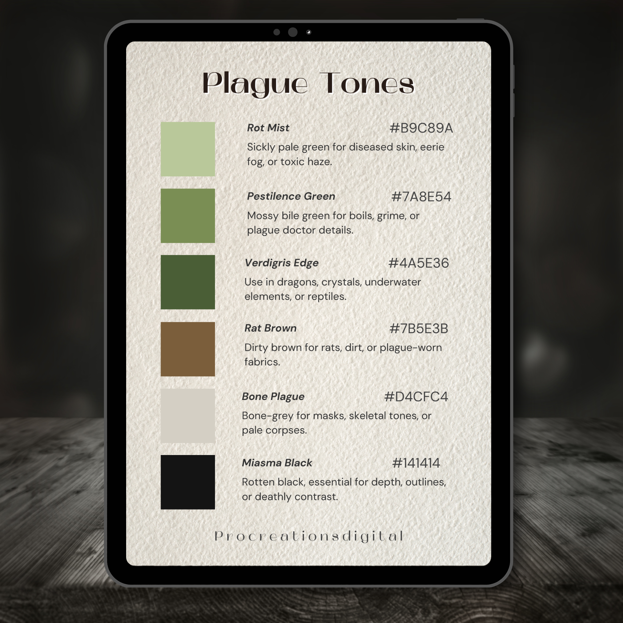 Plague Tones Color Palette for Procreate – Diseased Gothic Hues + Hex Chart