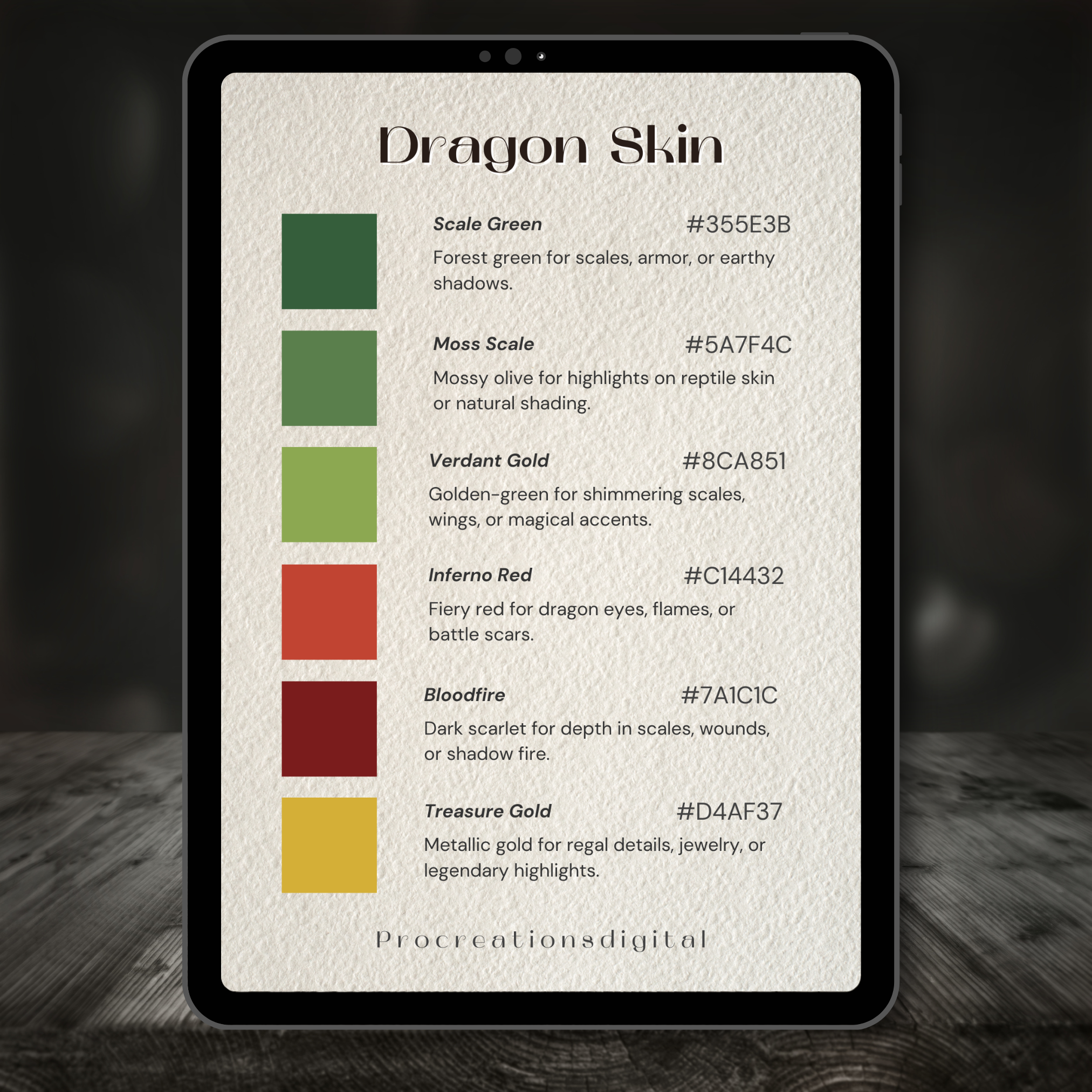 Dragon Skin Color Palette for Procreate – Mythic Scale Tones + Hex Chart