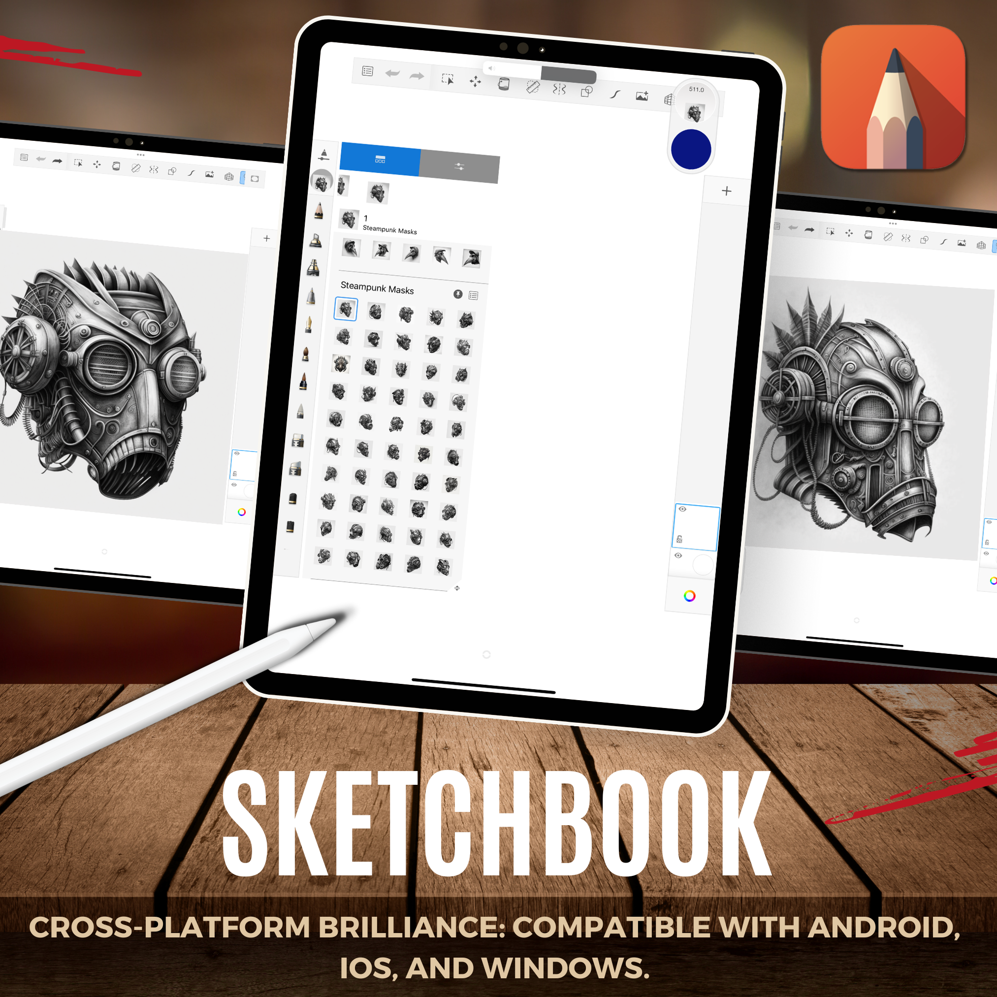 Digitale Referenzdesignsammlung für Steampunk-Masken: 50 Procreate- und Skizzenbuchbilder