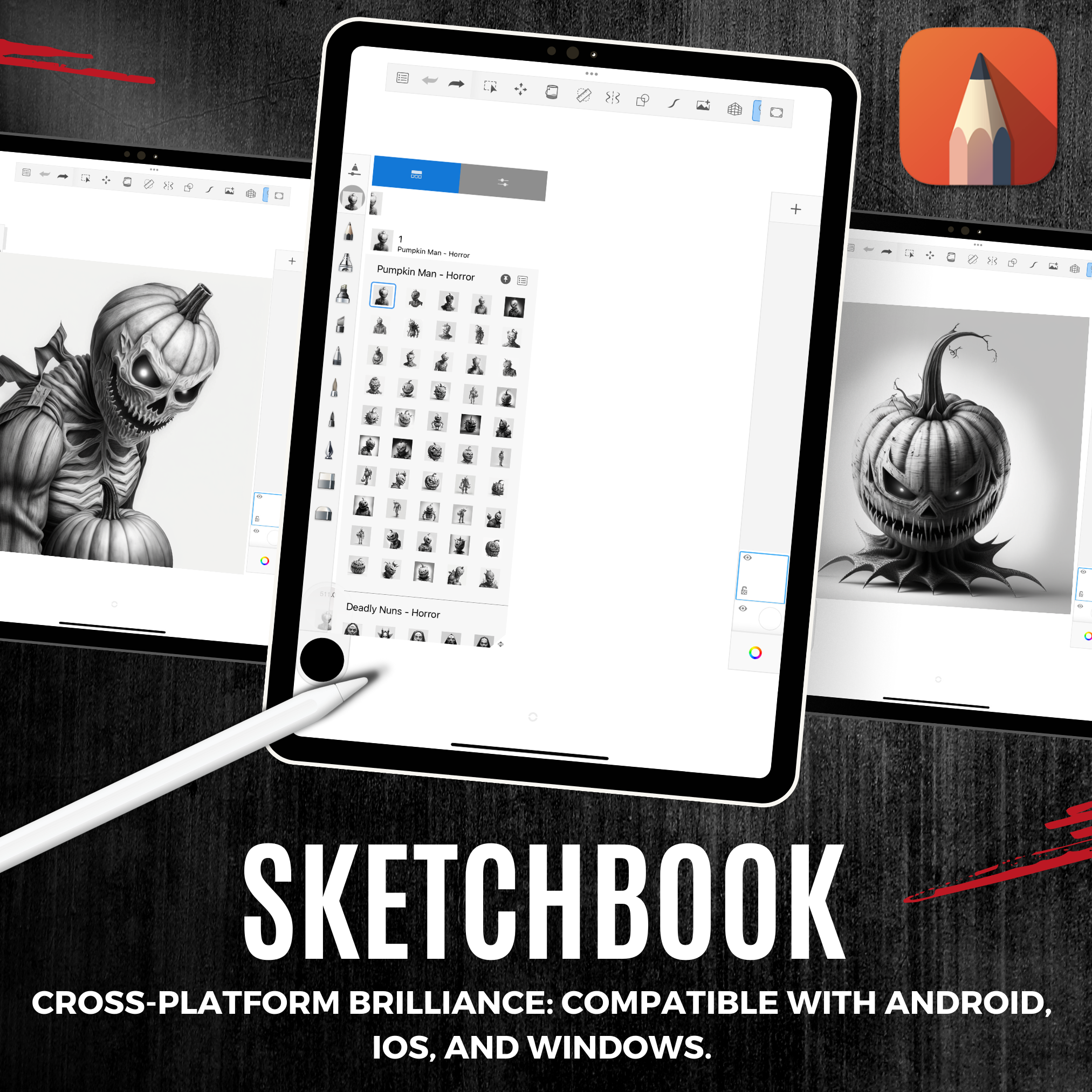 Colección de diseños de terror digital Pumpkin Man: 50 imágenes de Procreate y Sketchbook