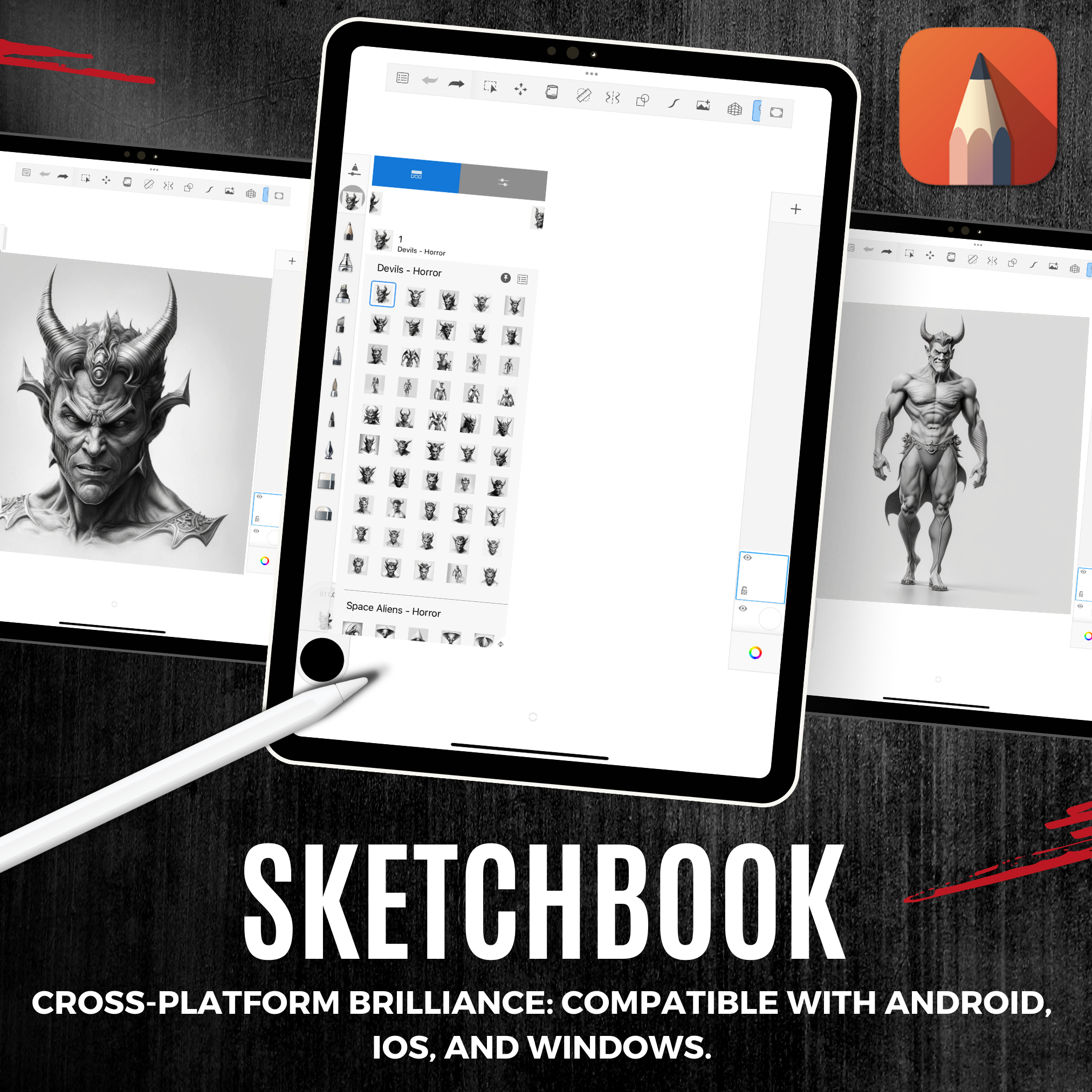 Colección de diseños de terror digital Devils: 50 imágenes de Procreate y Sketchbook