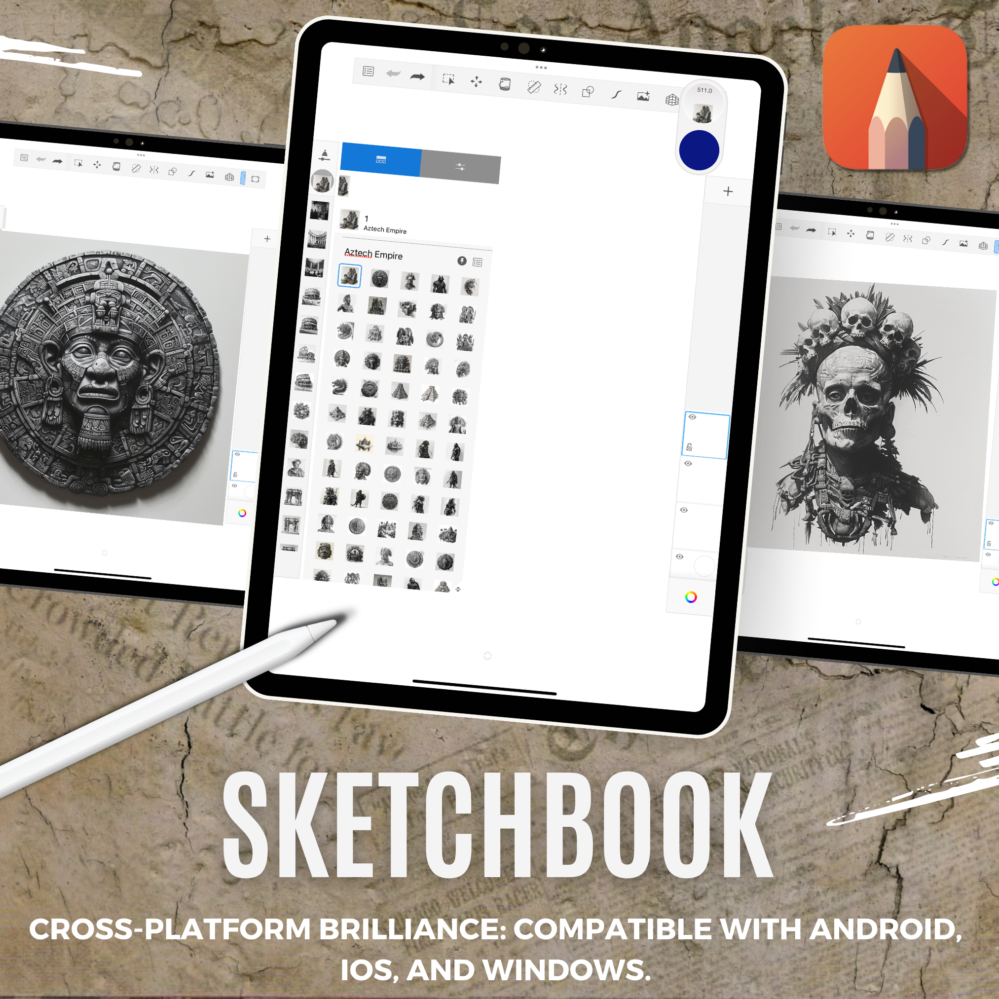 Colección de diseño digital del Imperio Azteca: 100 imágenes de Procreate y Sketchbook