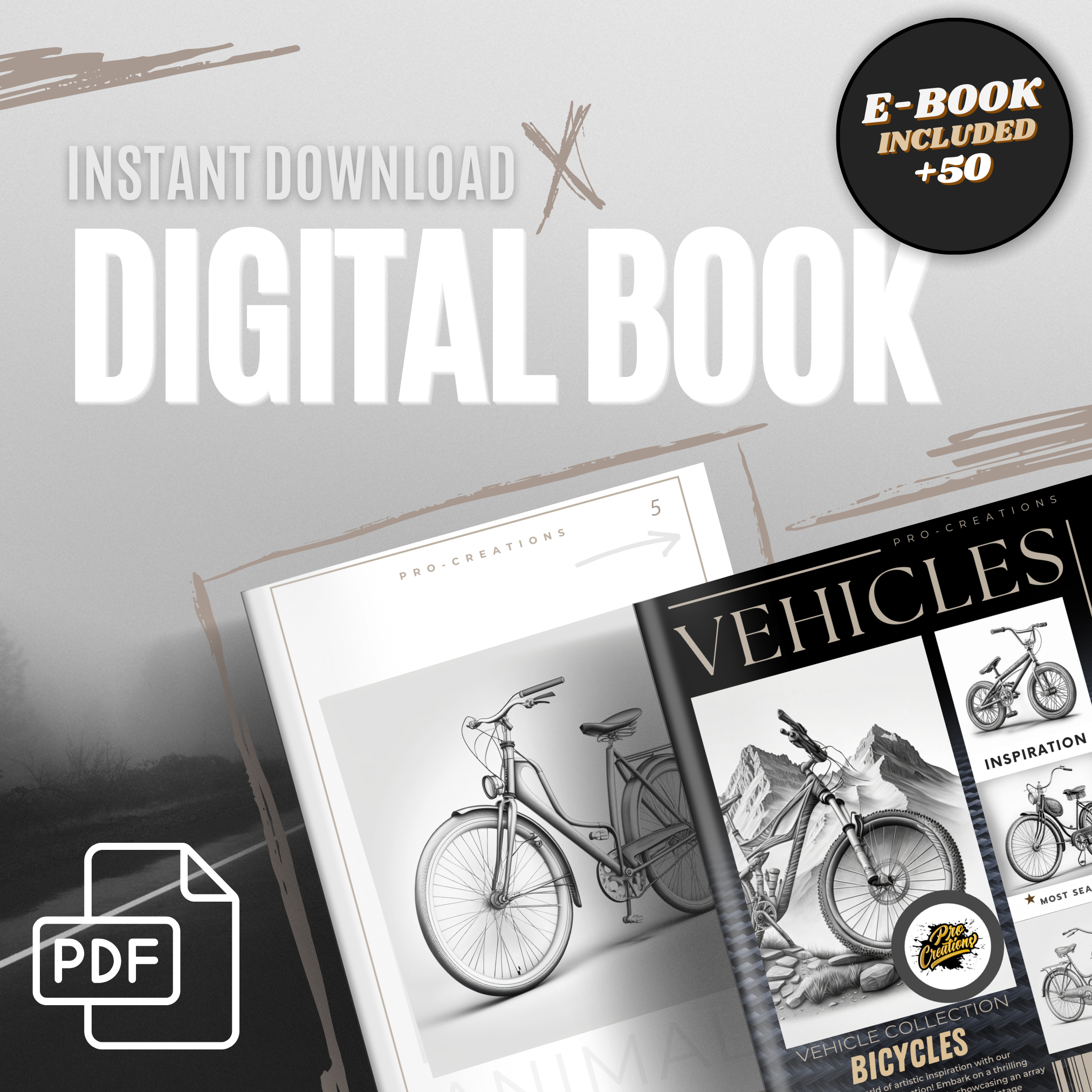Digitale Designsammlung für Fahrräder: 50 Procreate- und Skizzenbuchbilder