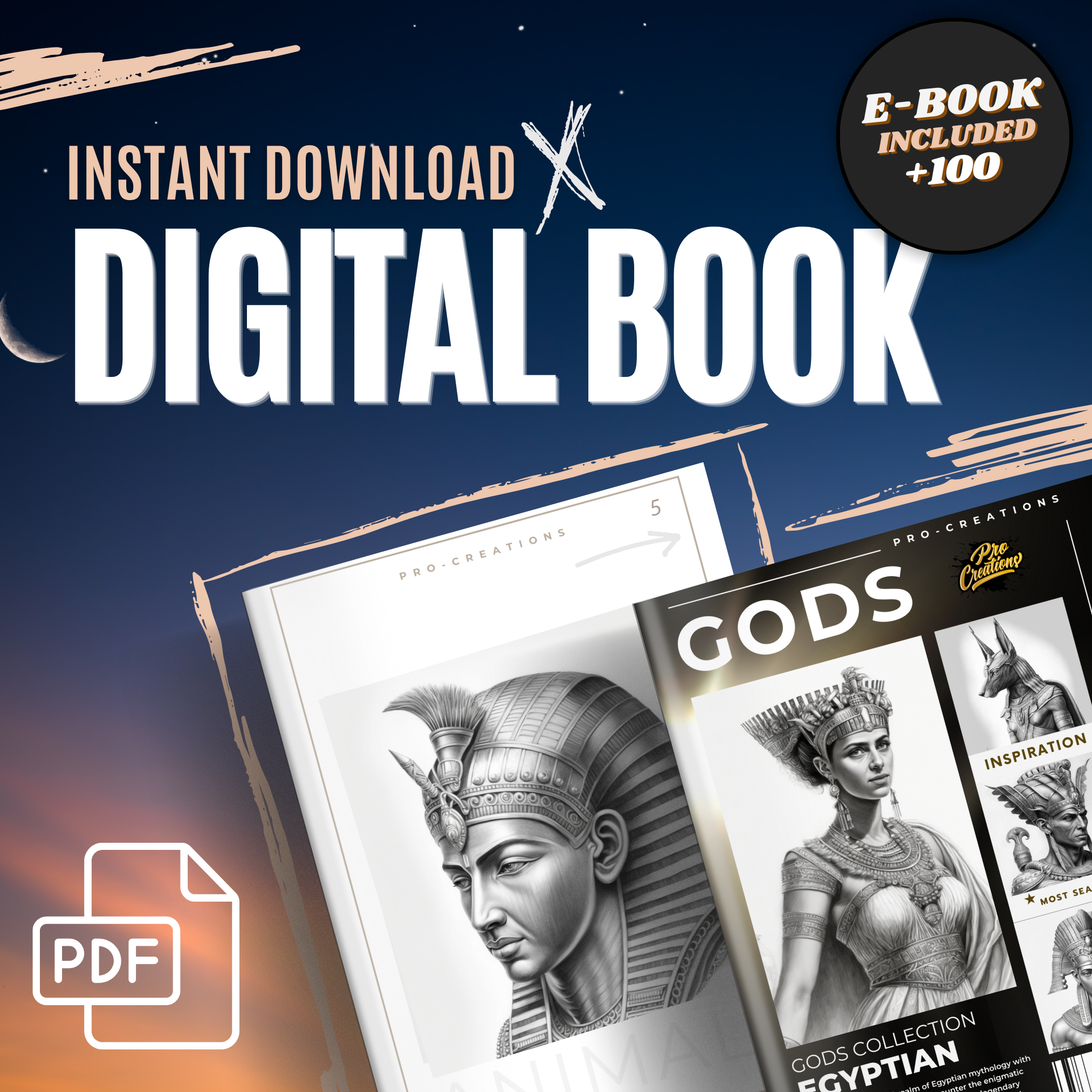 Digitale Designsammlung ägyptischer Götter: 50 Procreate- und Skizzenbuchbilder