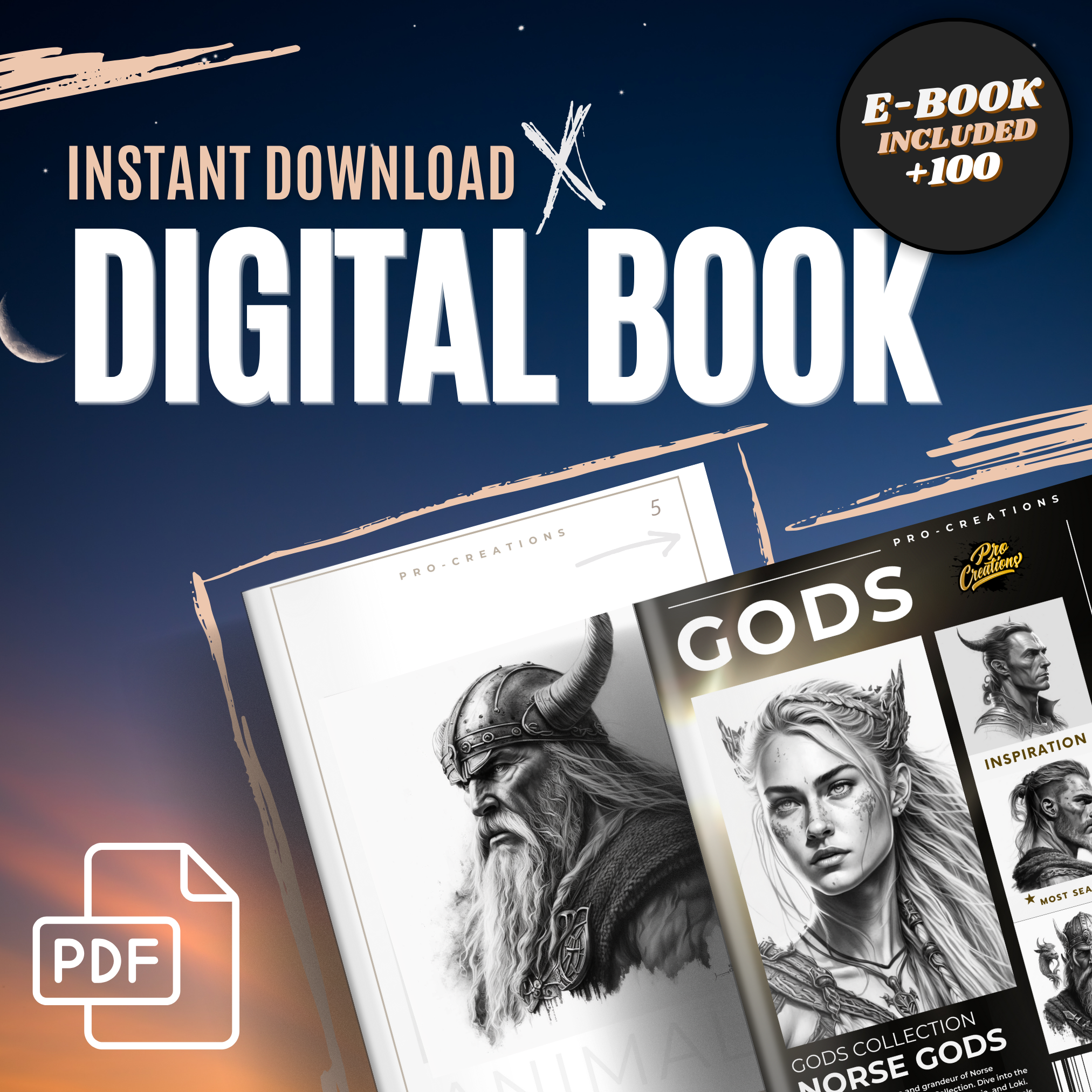 Colección de diseño digital de dioses nórdicos: 50 imágenes de Procreate y Sketchbook