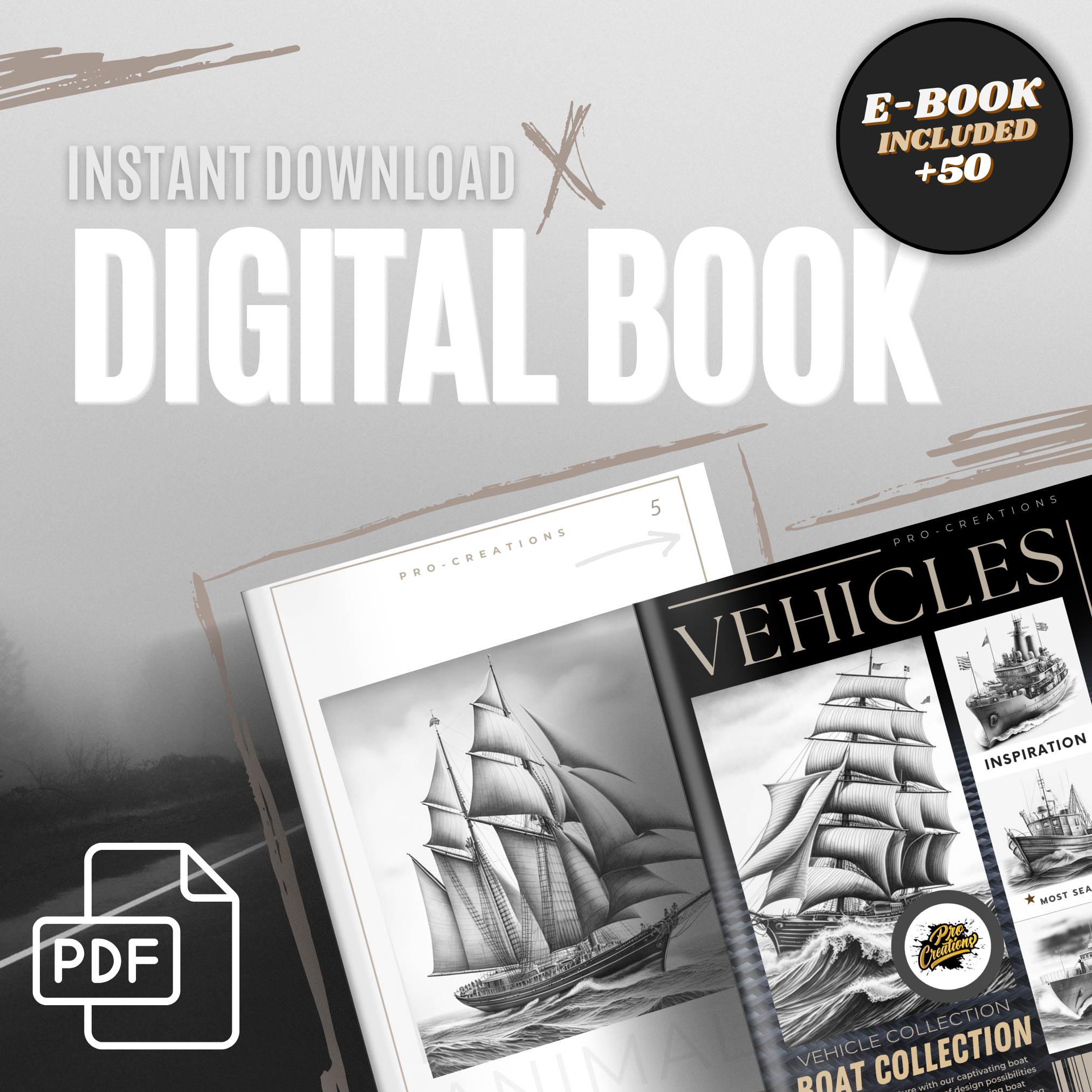 Colección de diseño digital de barcos: 50 imágenes de Procreate y Sketchbook
