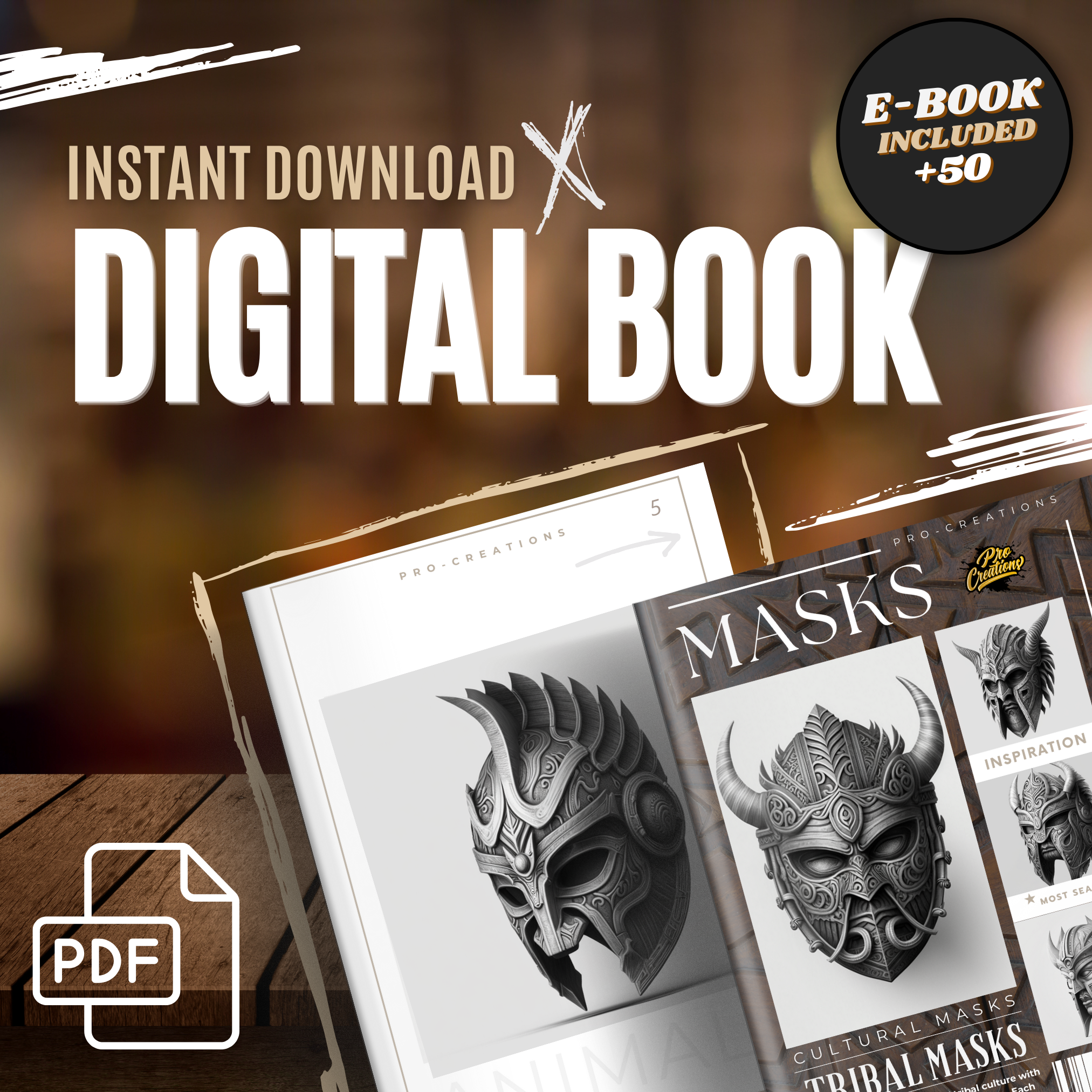 Digitale Referenzdesignsammlung für Stammeskriegermasken: 50 Procreate- und Skizzenbuchbilder
