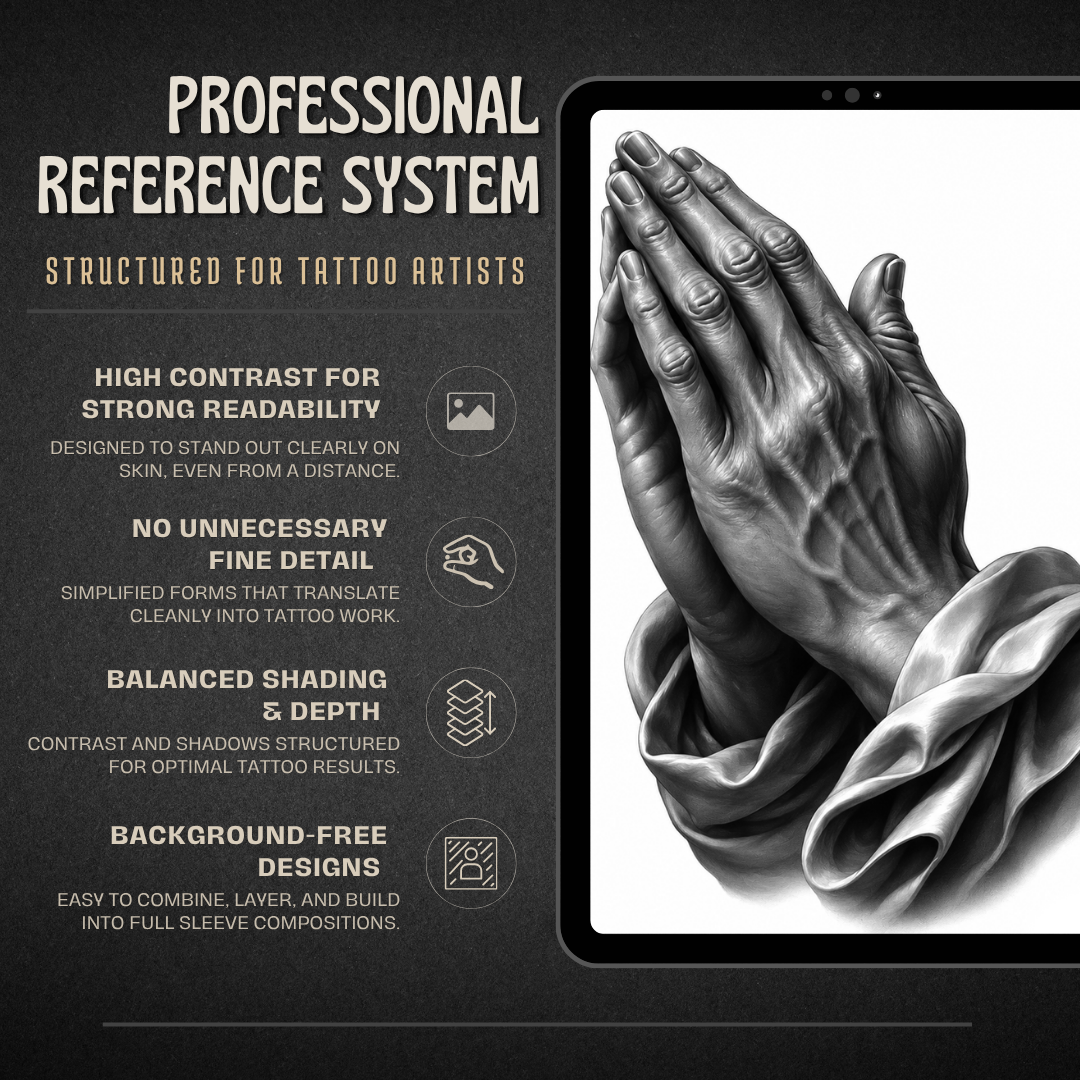 Praying Hands Procreate tattoo brush stamp set — design 5