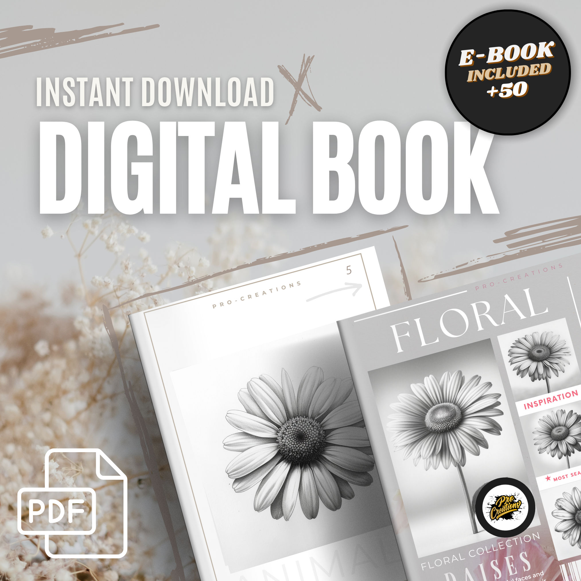 Colección de diseño digital Daisies: 50 imágenes de Procreate y Sketchbook