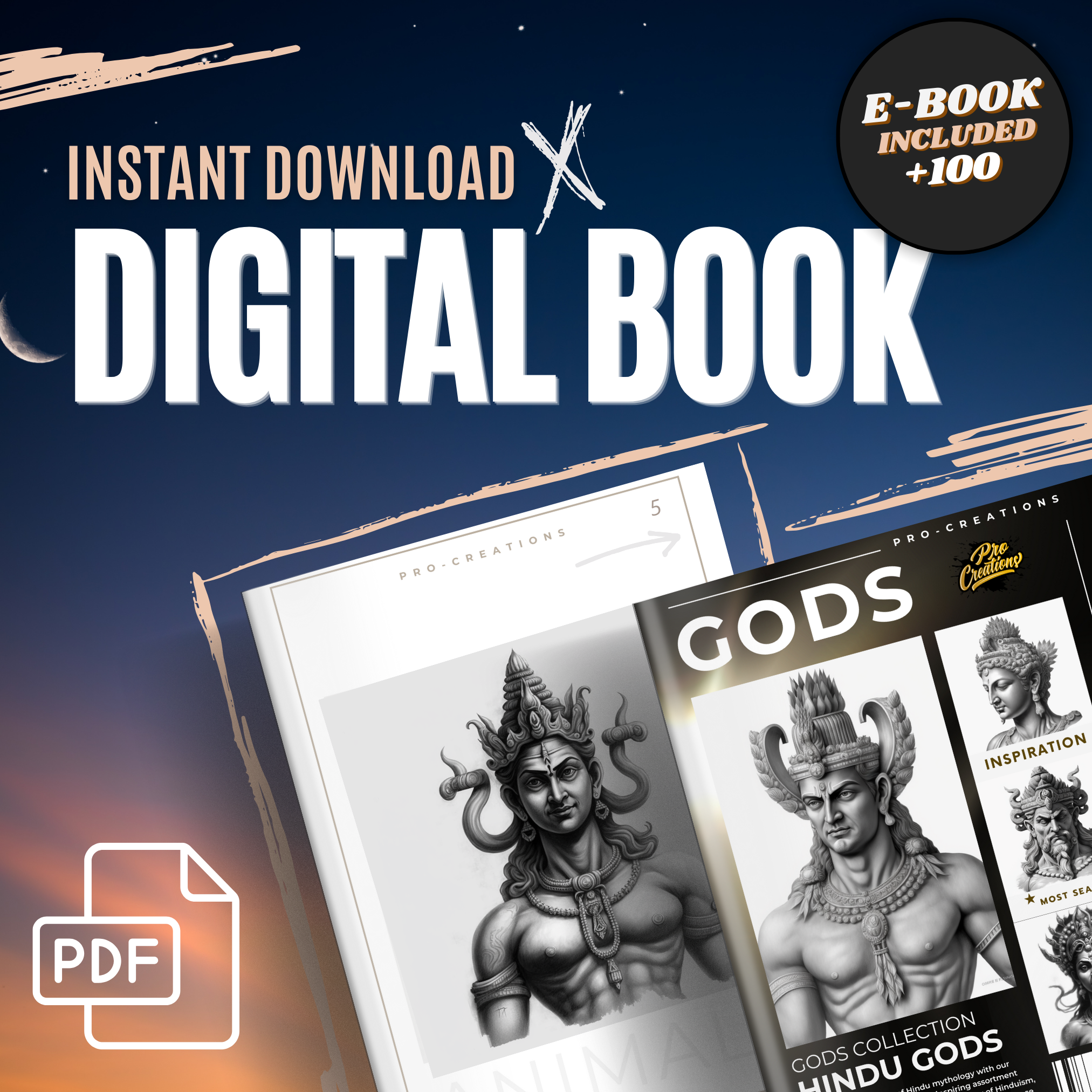 Colección de diseño digital de dioses hindúes: 50 imágenes de Procreate y Sketchbook
