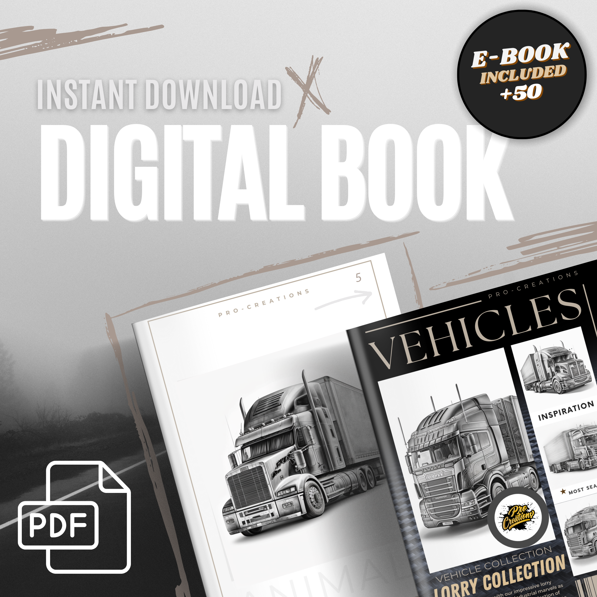 Colección de diseño digital de camiones de camiones: 50 imágenes de Procreate y Sketchbook