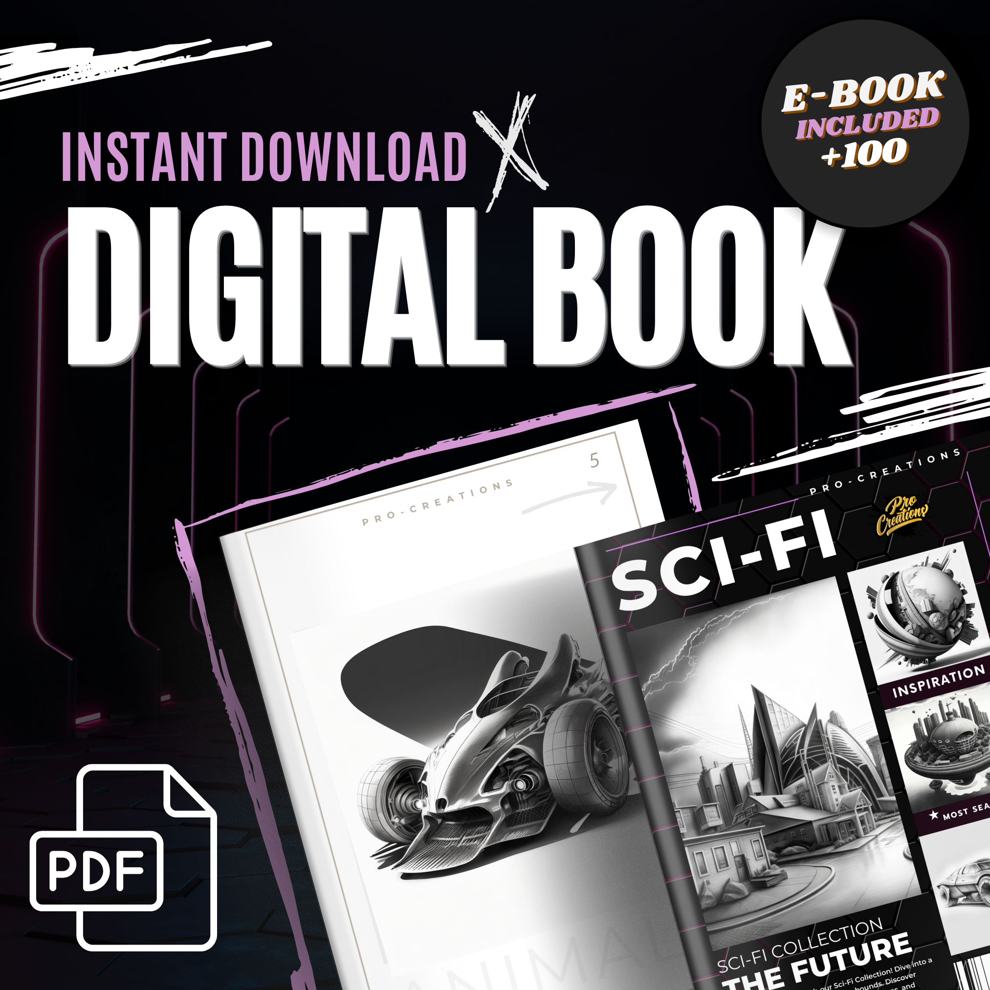 La colección de diseño de ciencia ficción digital del futuro: 100 imágenes de Procreate y Sketchbook