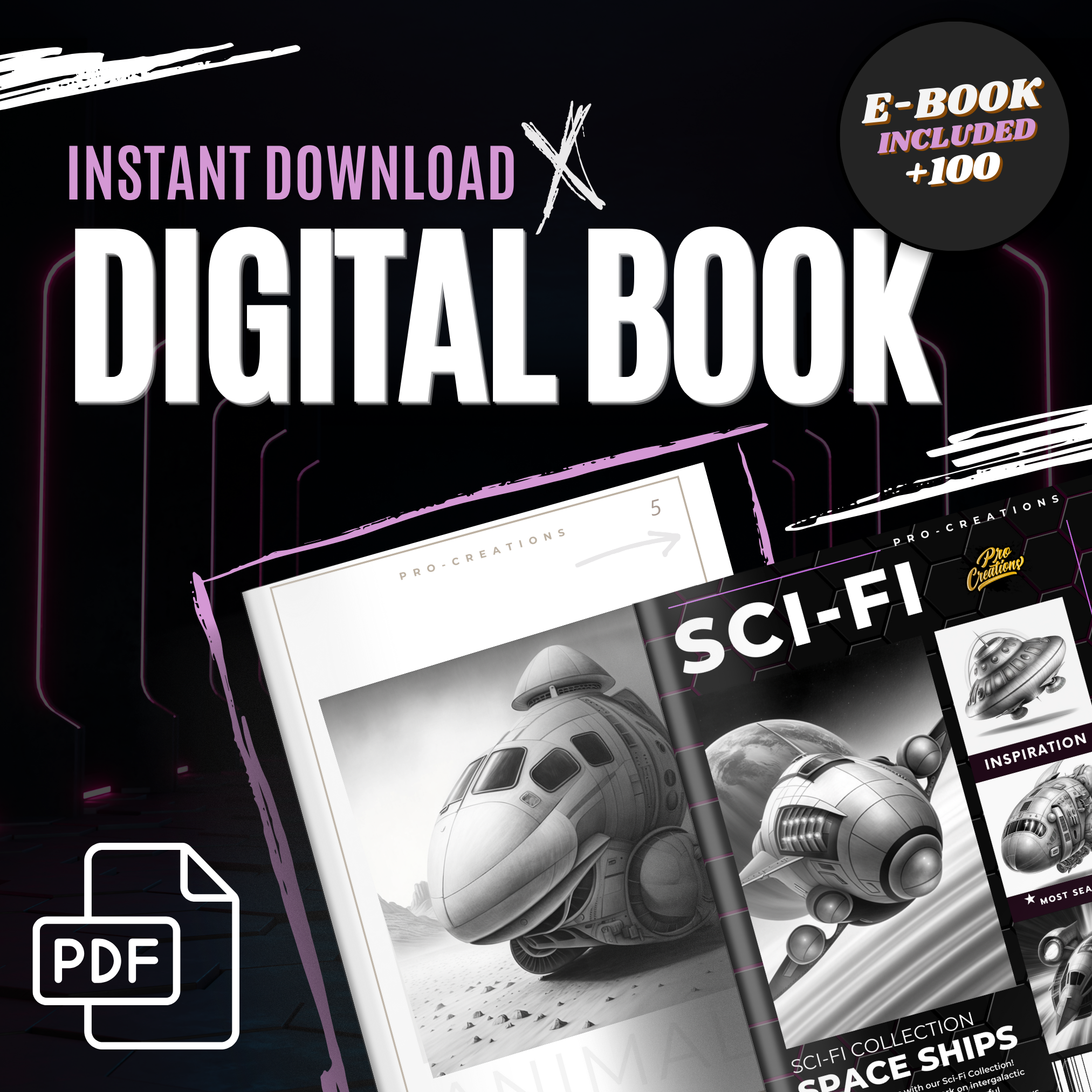 Colección de diseño de ciencia ficción digital de naves espaciales: 100 imágenes de Procreate y Sketchbook