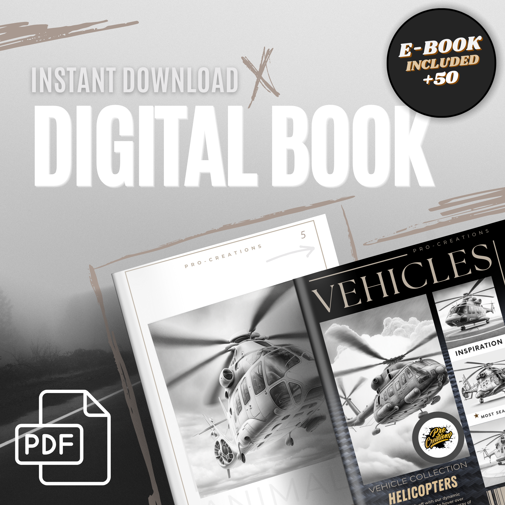 Colección de diseño digital de helicópteros: 50 imágenes de Procreate y Sketchbook
